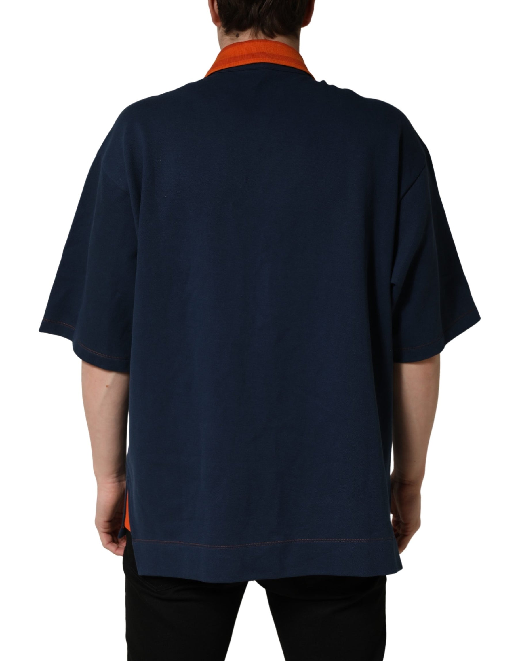Dolce & Gabbana Navy Blue Cotton Logo Short Sleeves Men Polo T-shirt | Regal Royce