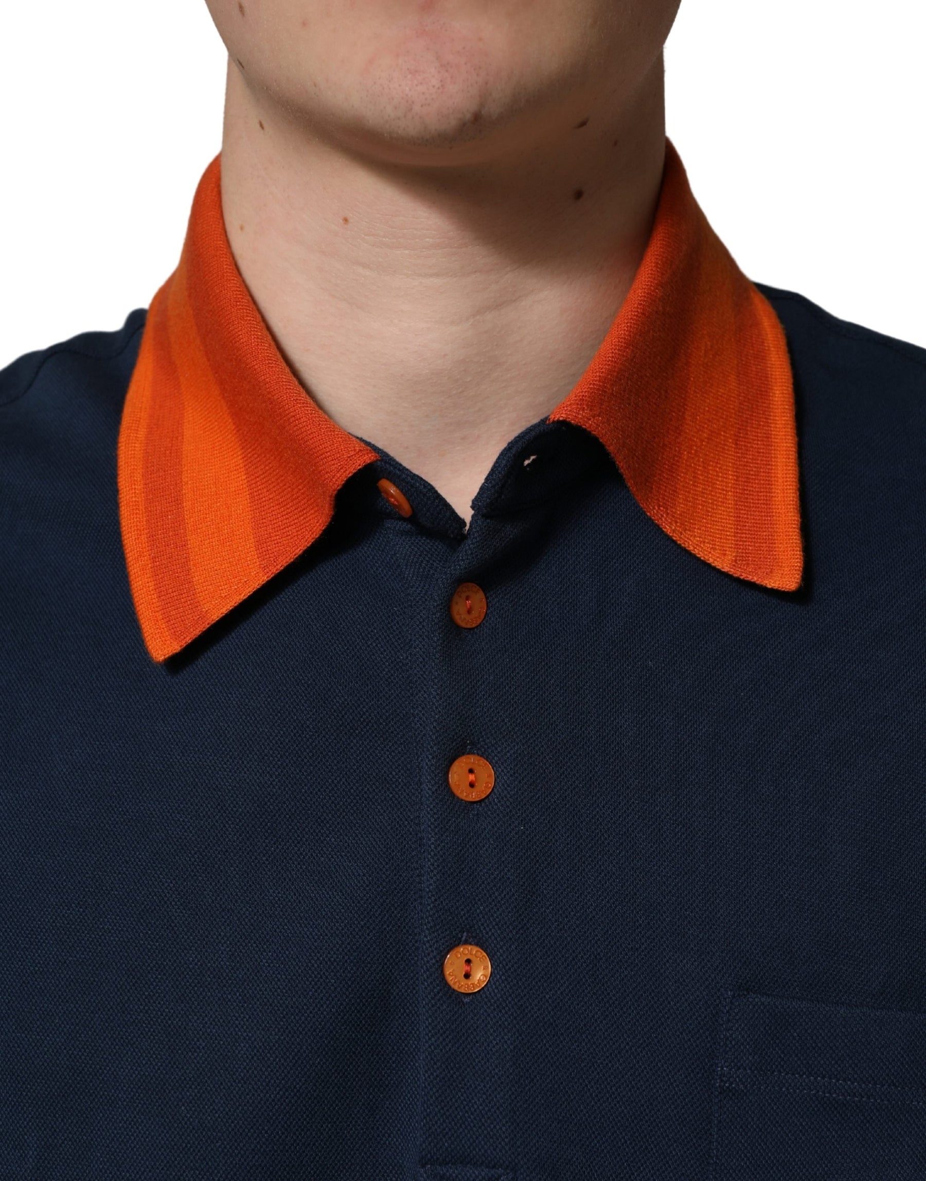 Dolce & Gabbana Navy Blue Cotton Logo Short Sleeves Men Polo T-shirt | Regal Royce
