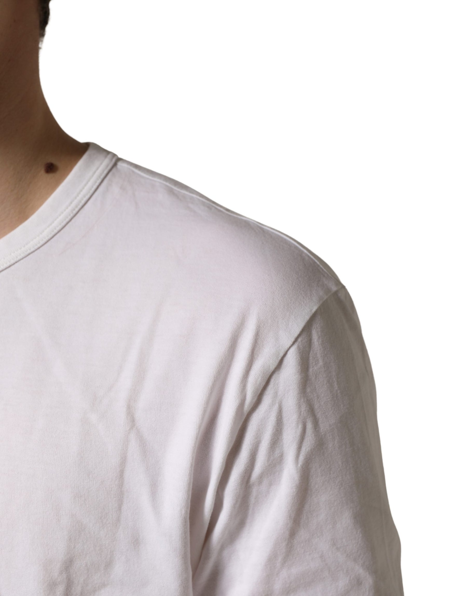 Dolce & Gabbana White Cotton DG Crown Embossed Men T-shirt | Regal Royce