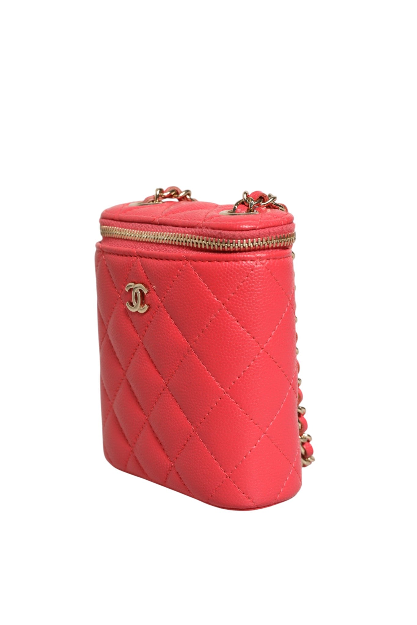 Chanel Red Caviar Quilted Small Vertical Coco Beauty Vanity Case with Chain | Regal Royce