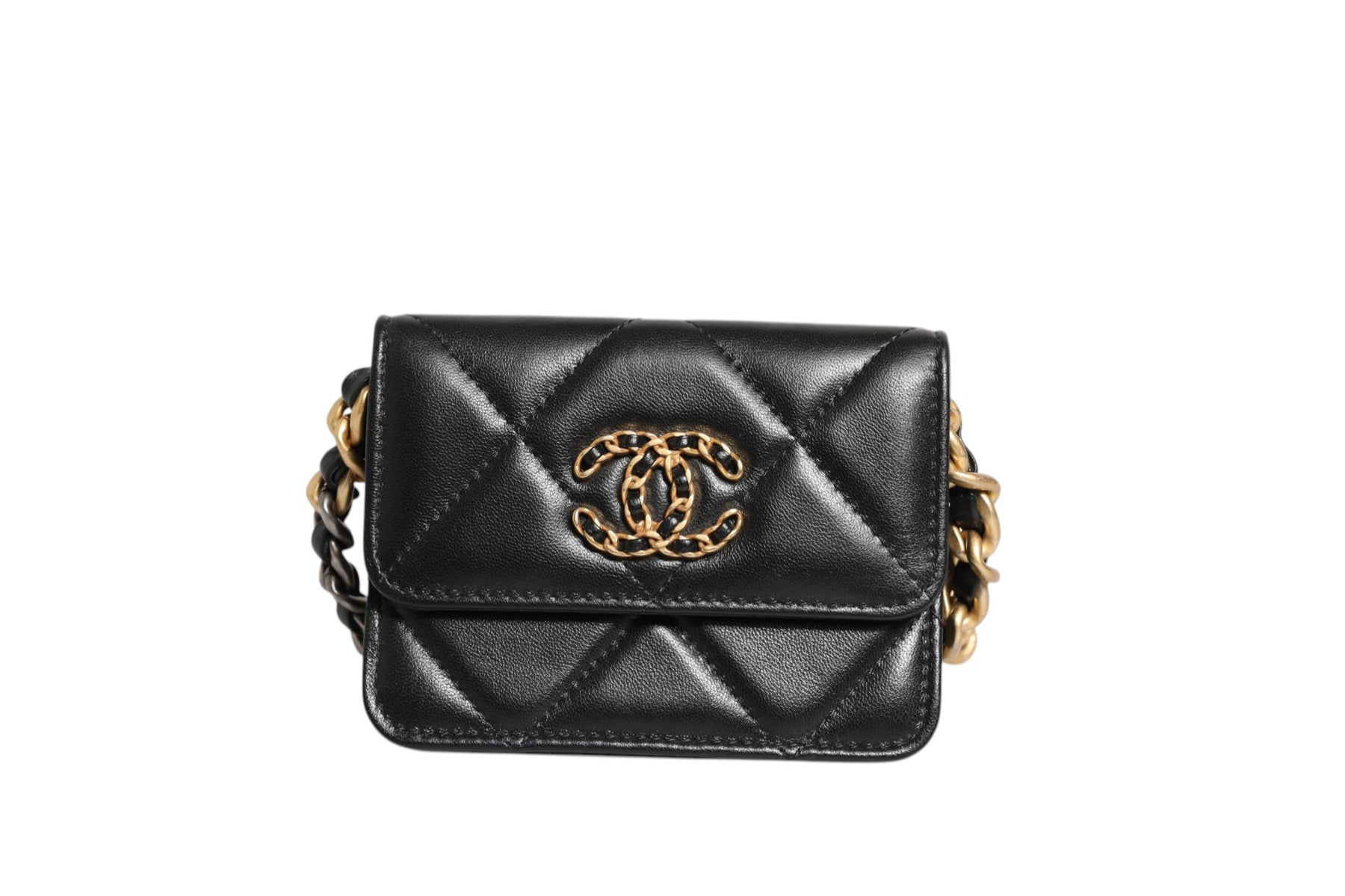 Chanel 19 Flap Coin Purse Quilted Leather Black Crossbody | Regal Royce