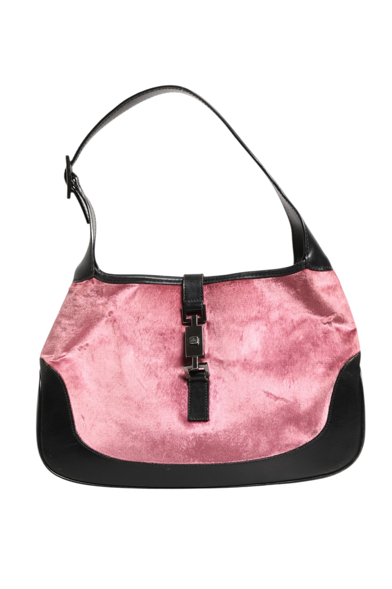 Gucci Jackie Pink Velvet And Black Leather Shoulder Bag | Regal Royce