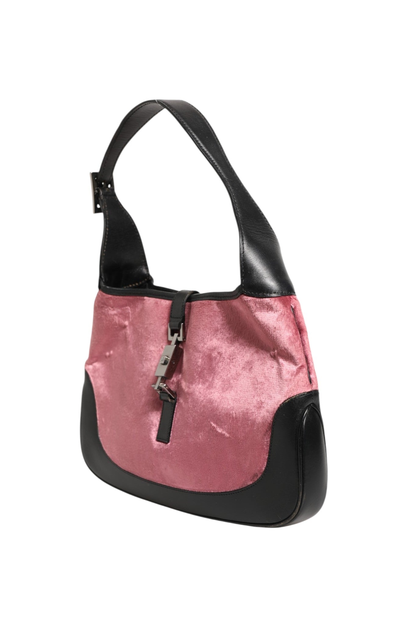 Gucci Jackie Pink Velvet And Black Leather Shoulder Bag | Regal Royce