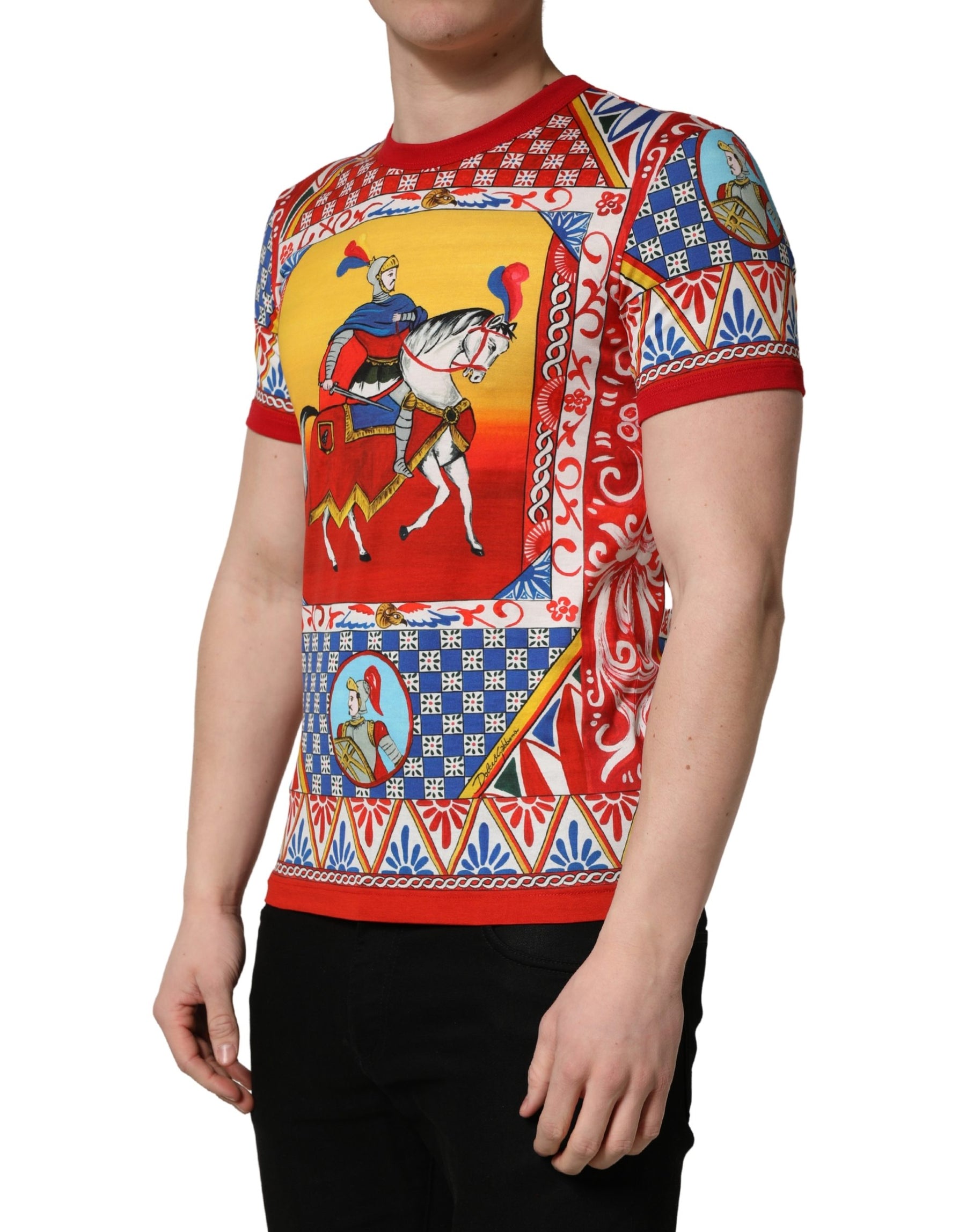 Dolce & Gabbana Multicolor Carretto Print Crew Neck T-shirt | Regal Royce