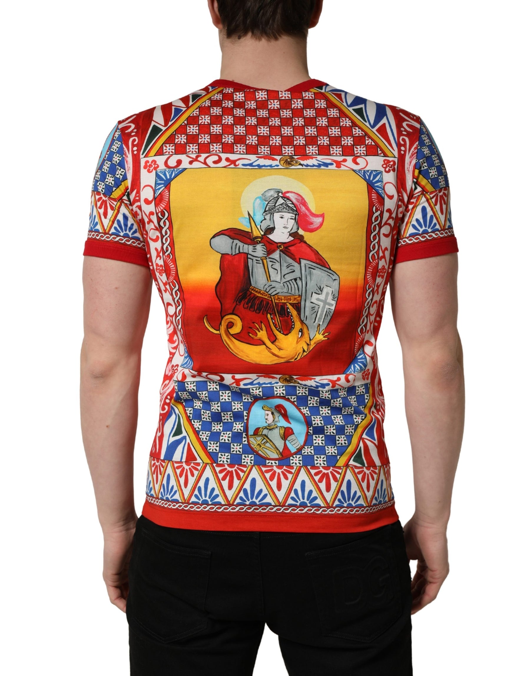 Dolce & Gabbana Multicolor Carretto Print Crew Neck T-shirt | Regal Royce