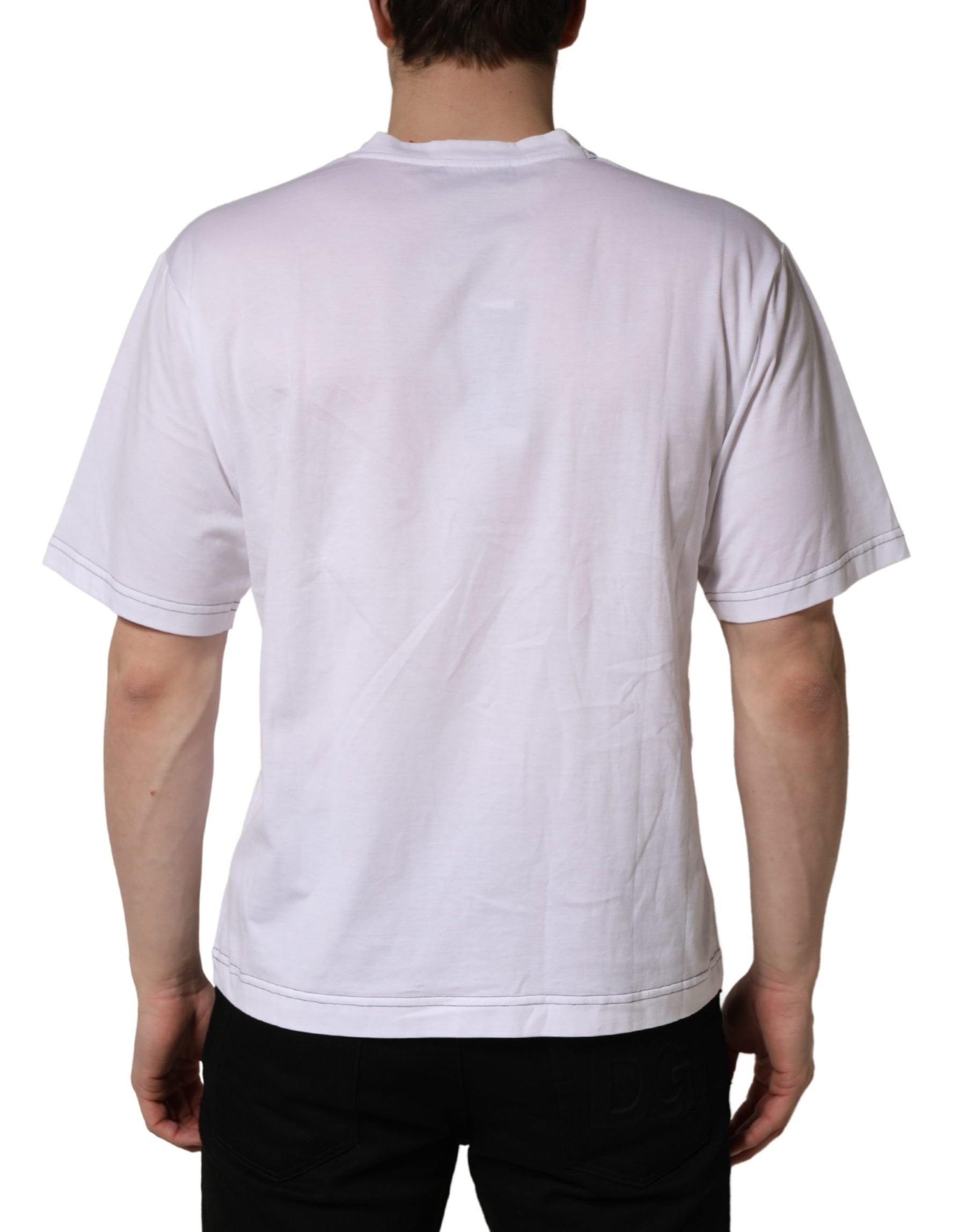 Dolce & Gabbana White Leopard Print DG Logo MenCotton T-shirt | Regal Royce