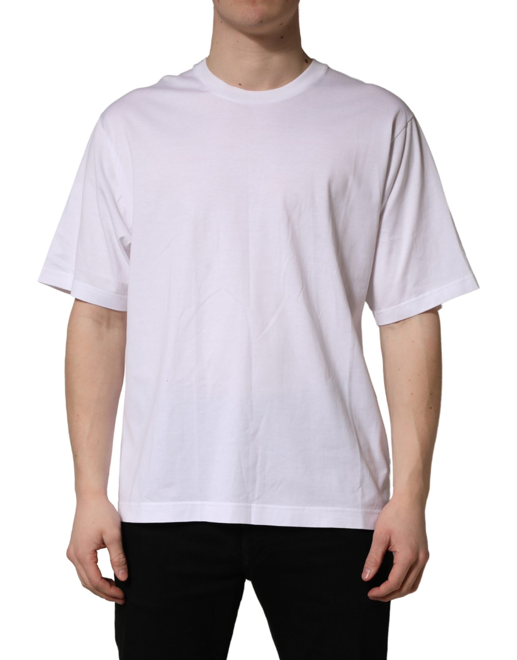 Dolce & Gabbana White Oversized Cotton Men Crew Neck T-shirt | Regal Royce
