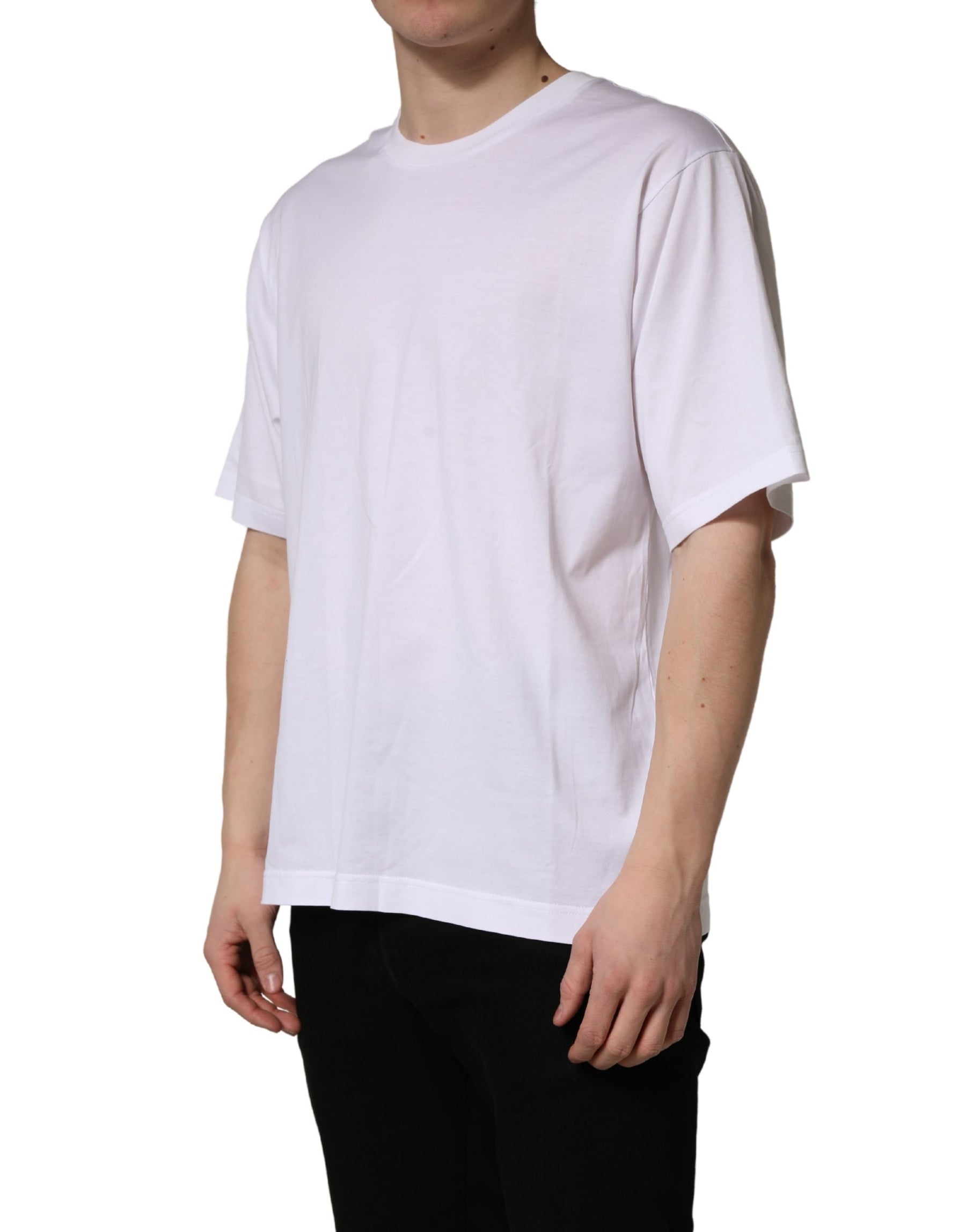 Dolce & Gabbana White Oversized Cotton Men Crew Neck T-shirt | Regal Royce