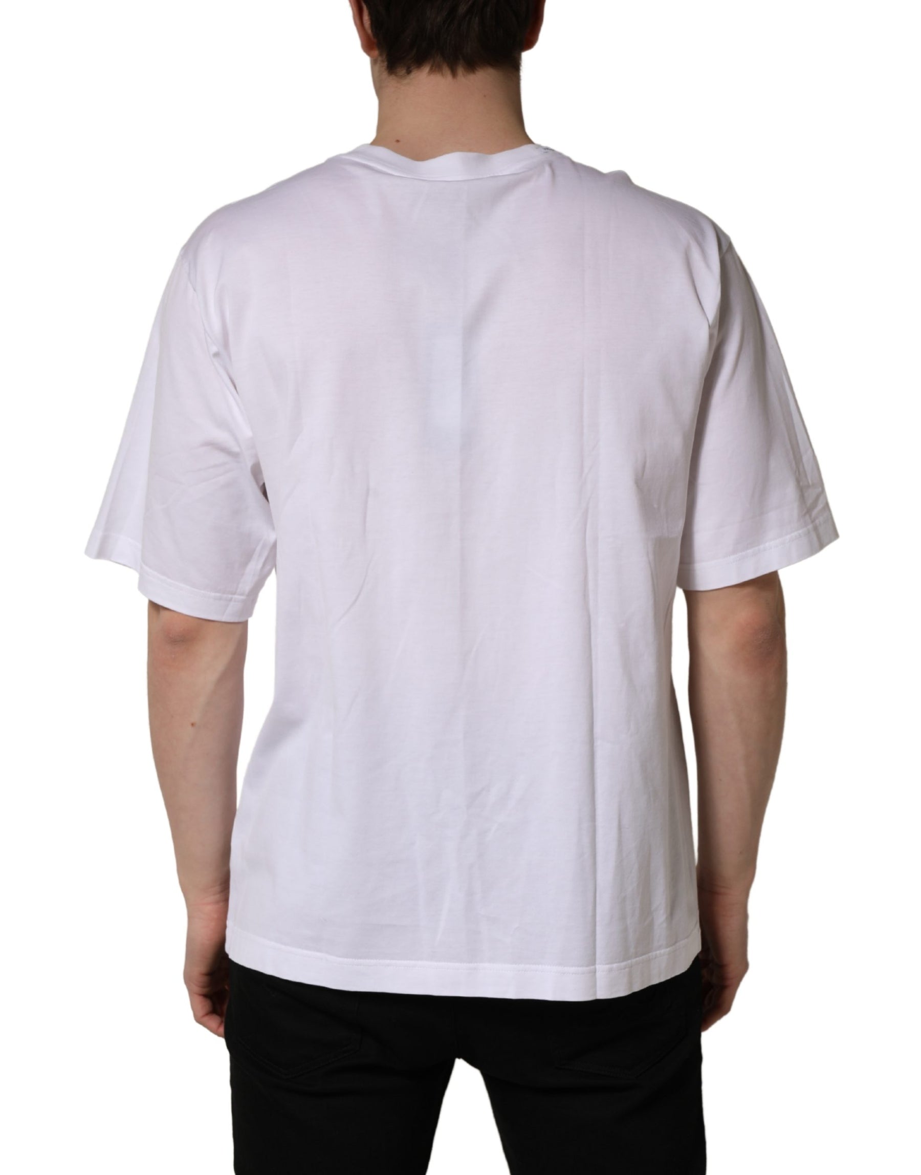 Dolce & Gabbana White Oversized Cotton Men Crew Neck T-shirt | Regal Royce