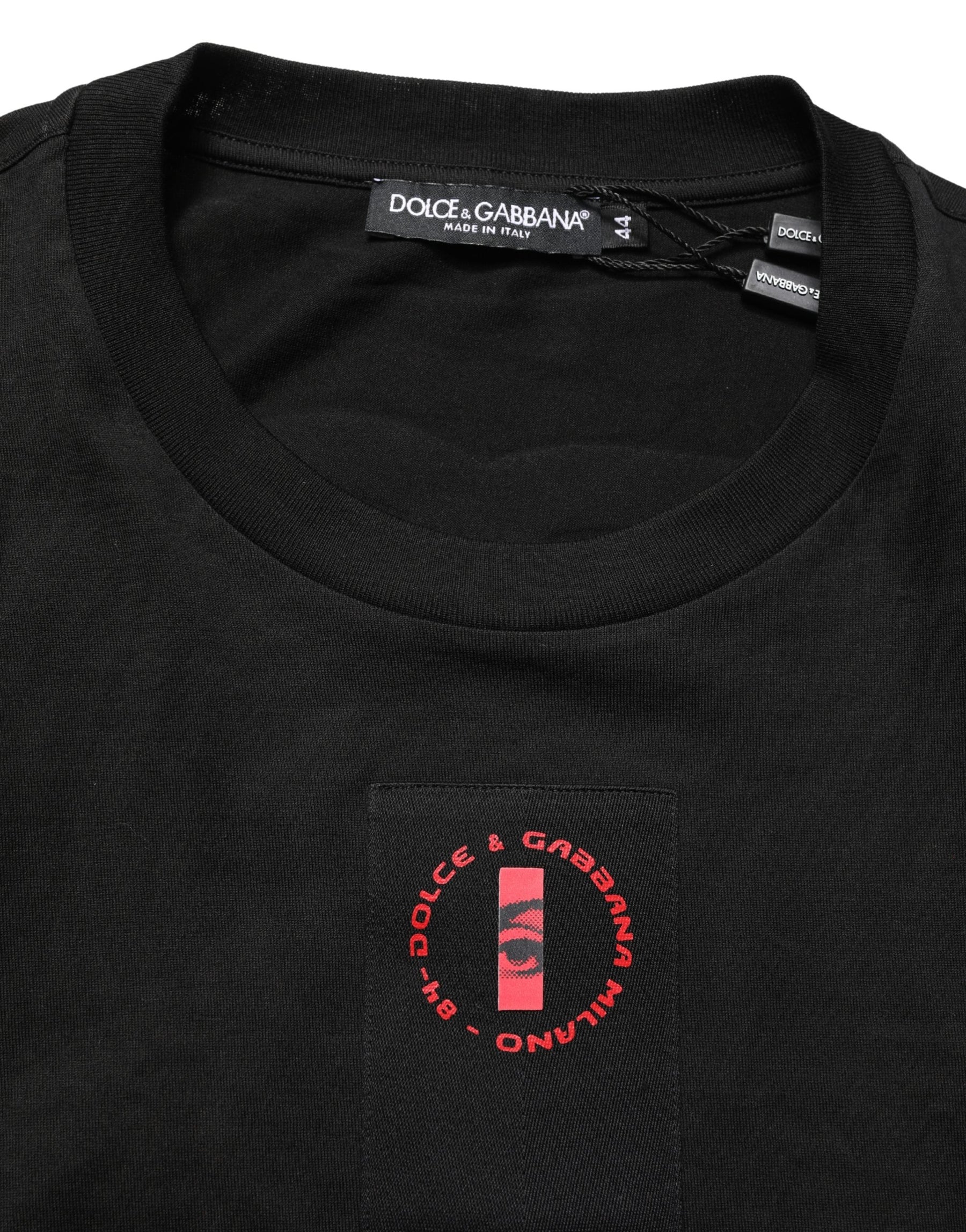 Dolce & Gabbana Black Cotton Jersey Logo Patch Crew Neck T-shirt | Regal Royce