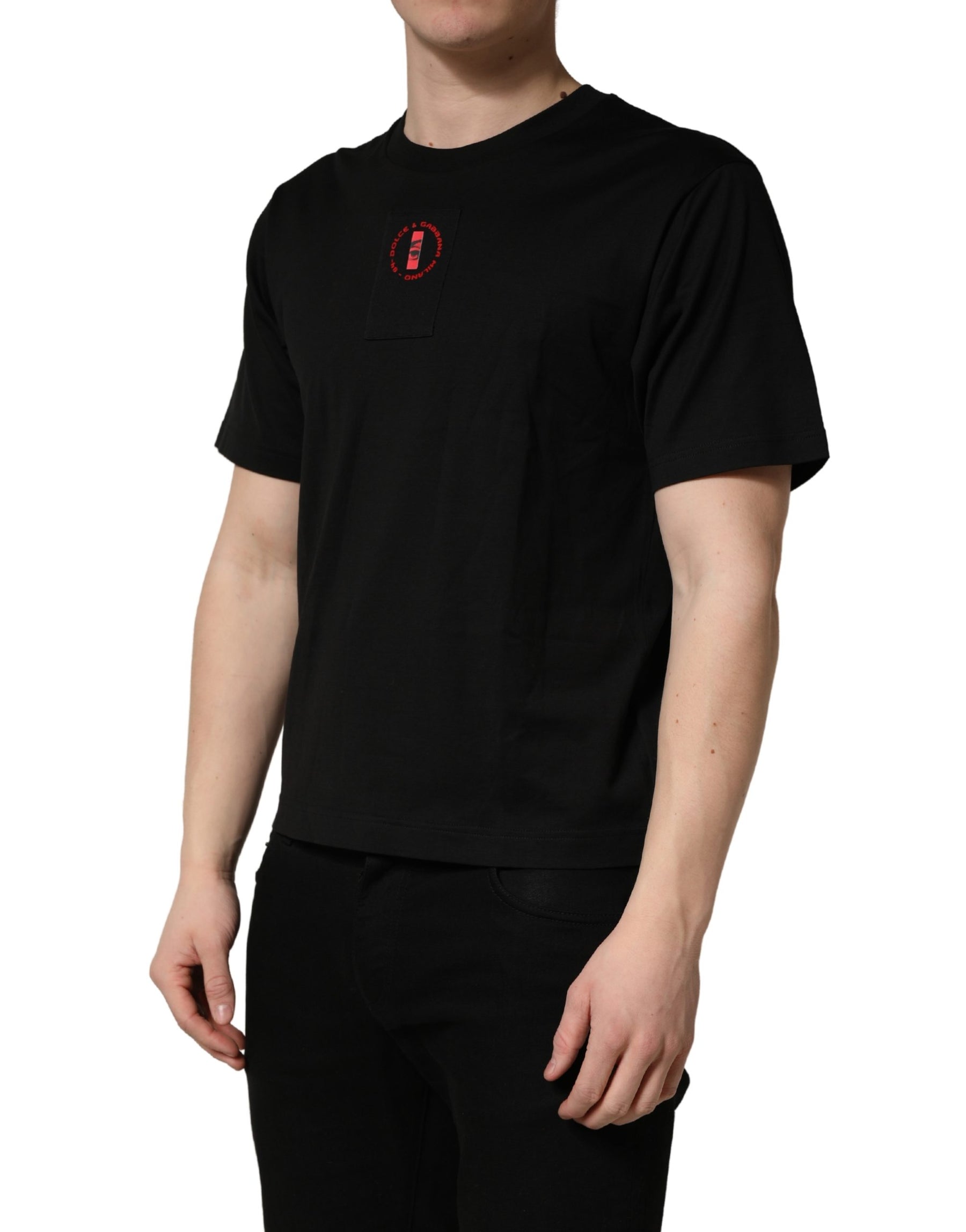Dolce & Gabbana Black Cotton Jersey Logo Patch Crew Neck T-shirt | Regal Royce