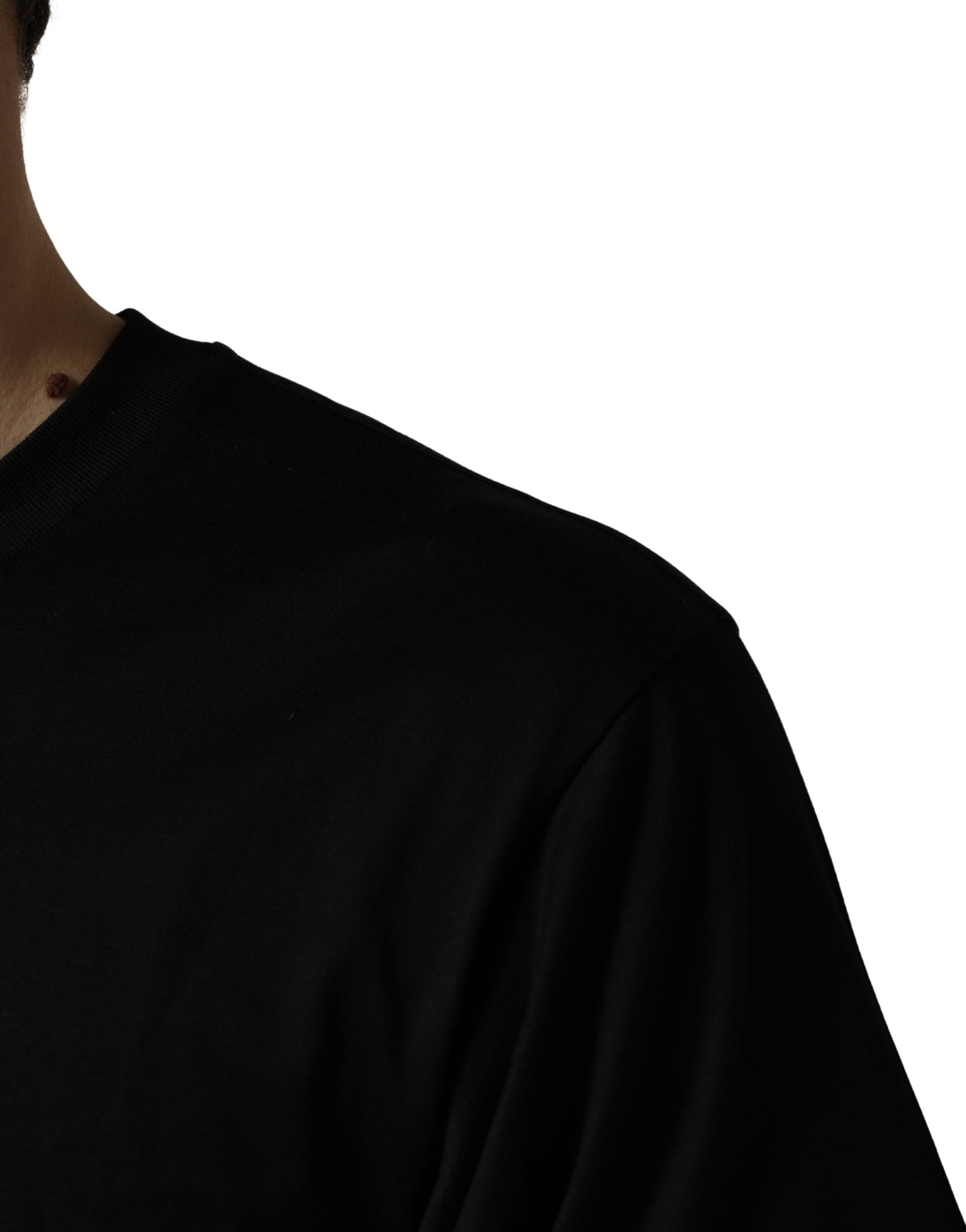 Dolce & Gabbana Black Cotton Jersey Logo Patch Crew Neck T-shirt | Regal Royce