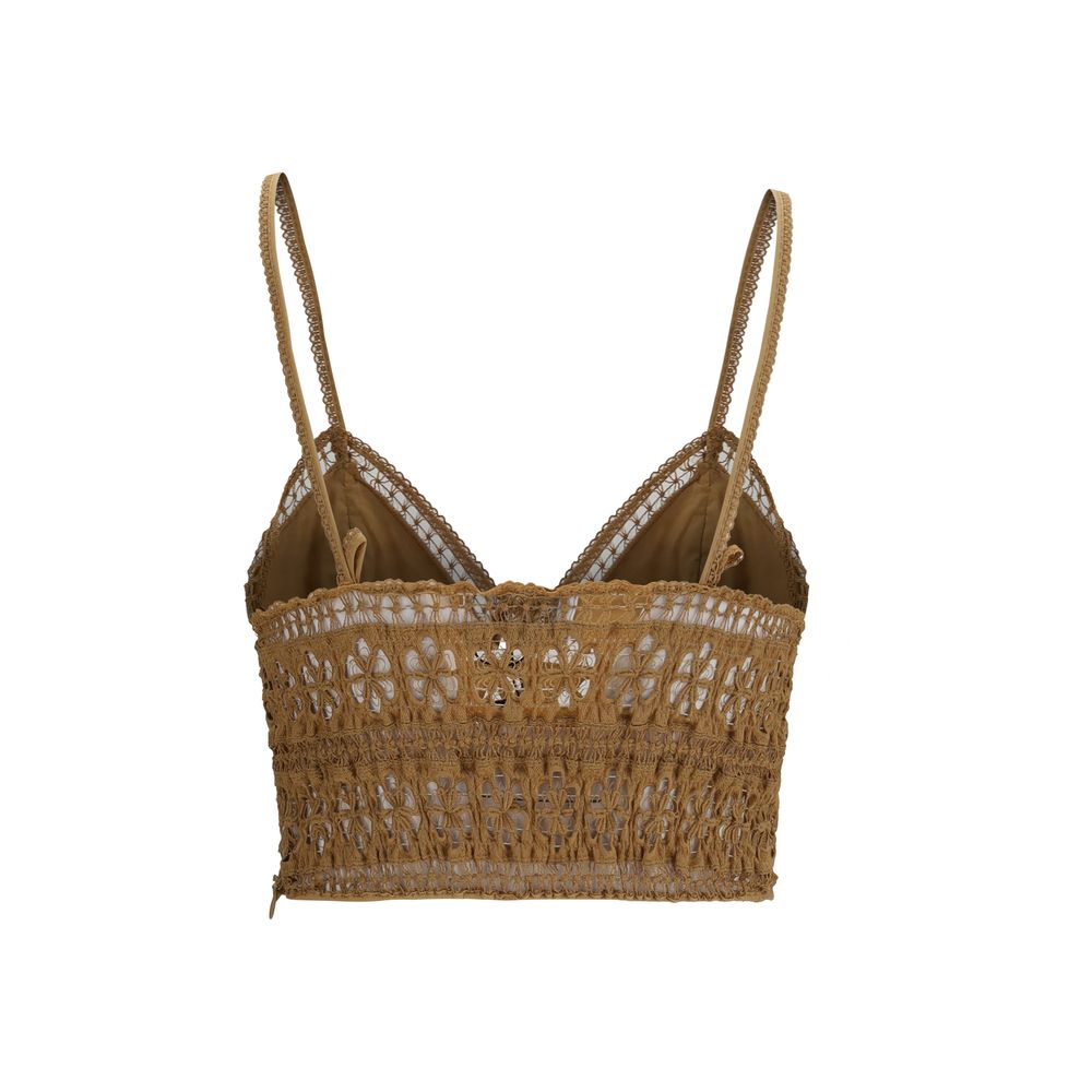 Charo Ruiz Brown Cotton Sleeveles T-Shirt | Regal Royce