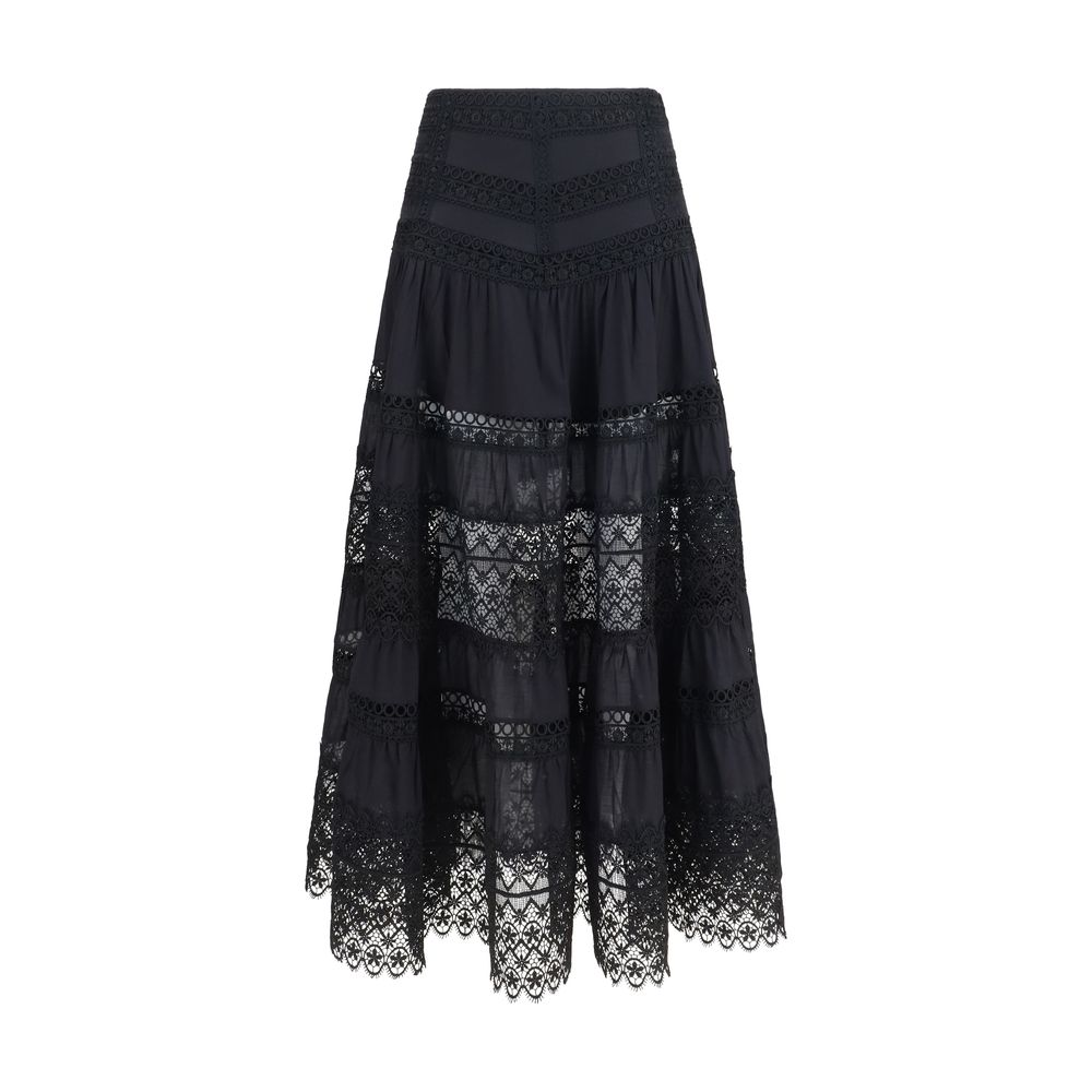 Charo Ruiz Black Cotton Long Skirt | Regal Royce