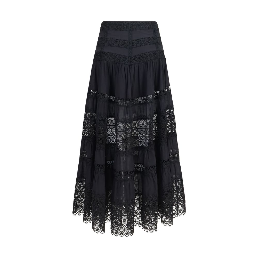 Charo Ruiz Black Cotton Long Skirt | Regal Royce