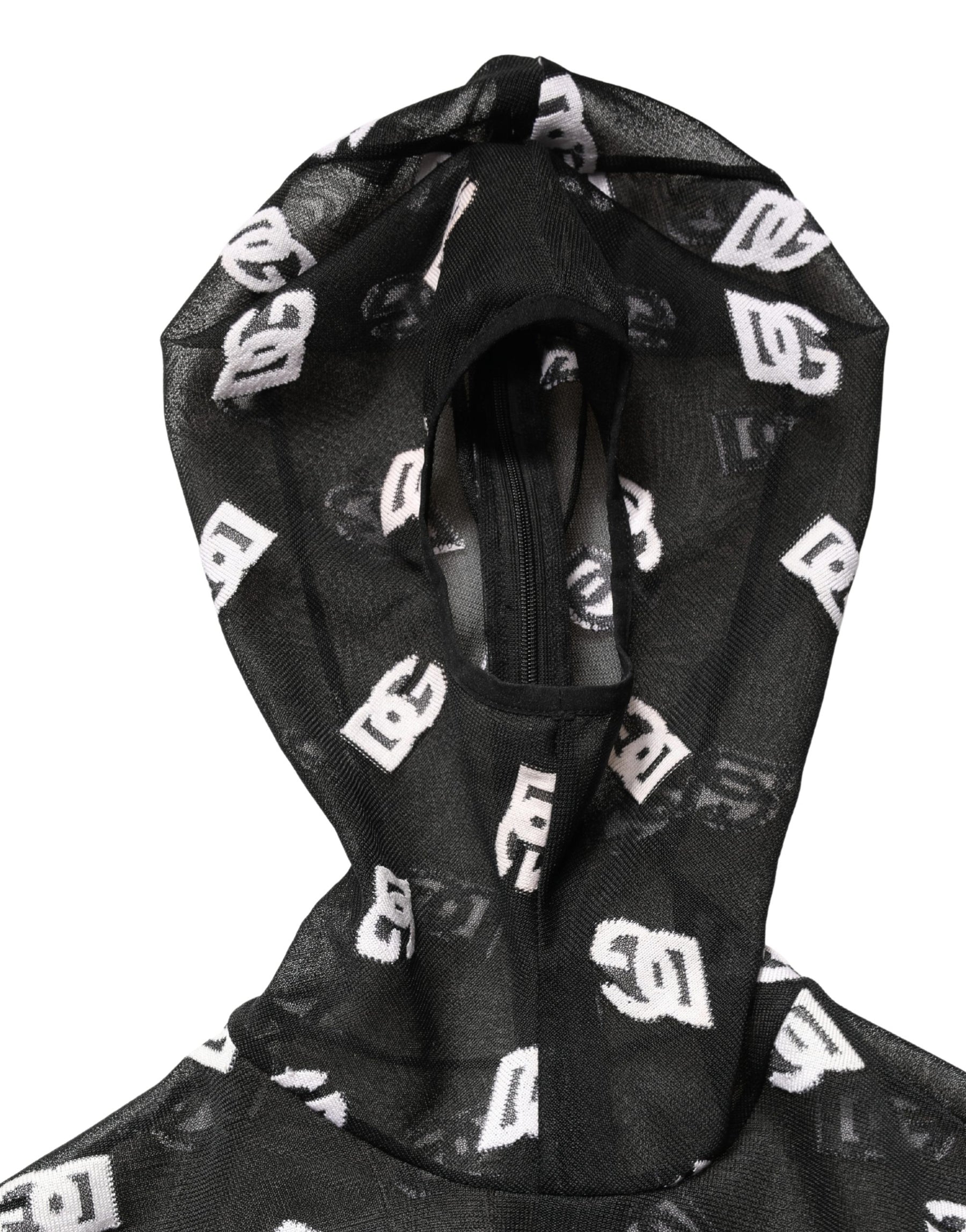 Dolce & Gabbana Black White Logo Print Hooded Jumpsuit Dress | Regal Royce