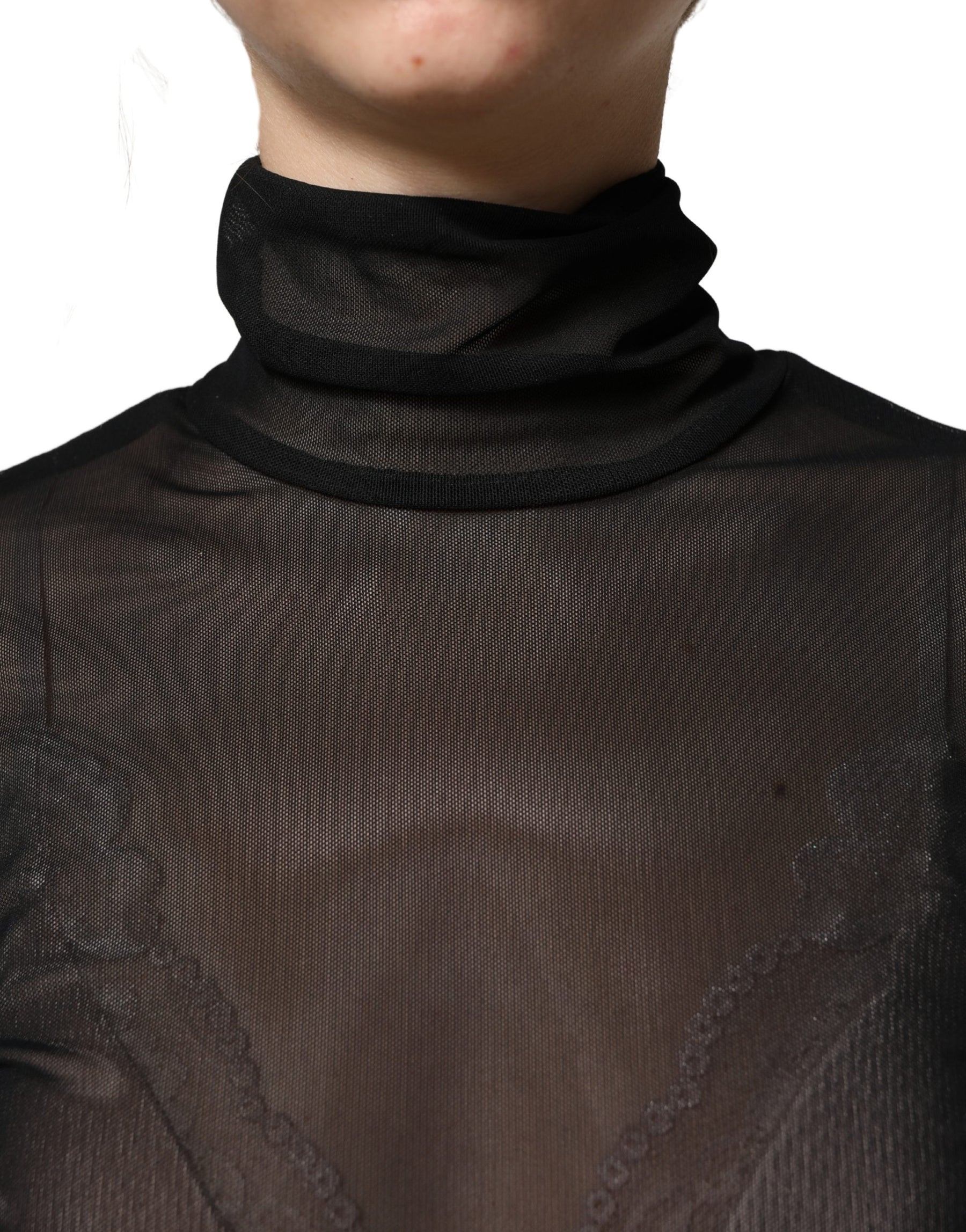 Dolce & Gabbana Black Nylon Sheer Turtleneck Jumpsuit Dress | Regal Royce