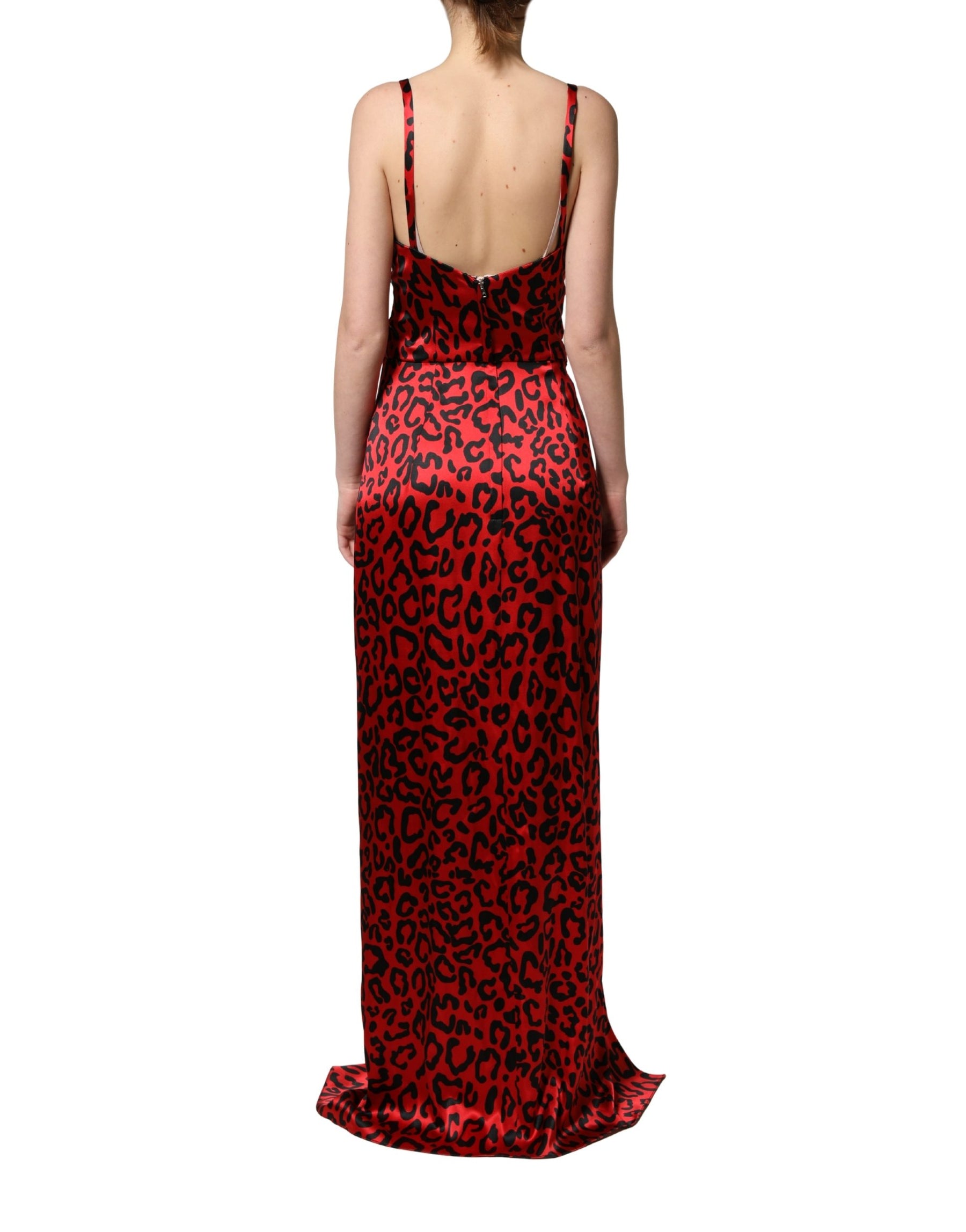 Dolce & Gabbana Red Leopard Print Silk Side Slit Maxi Dress | Regal Royce