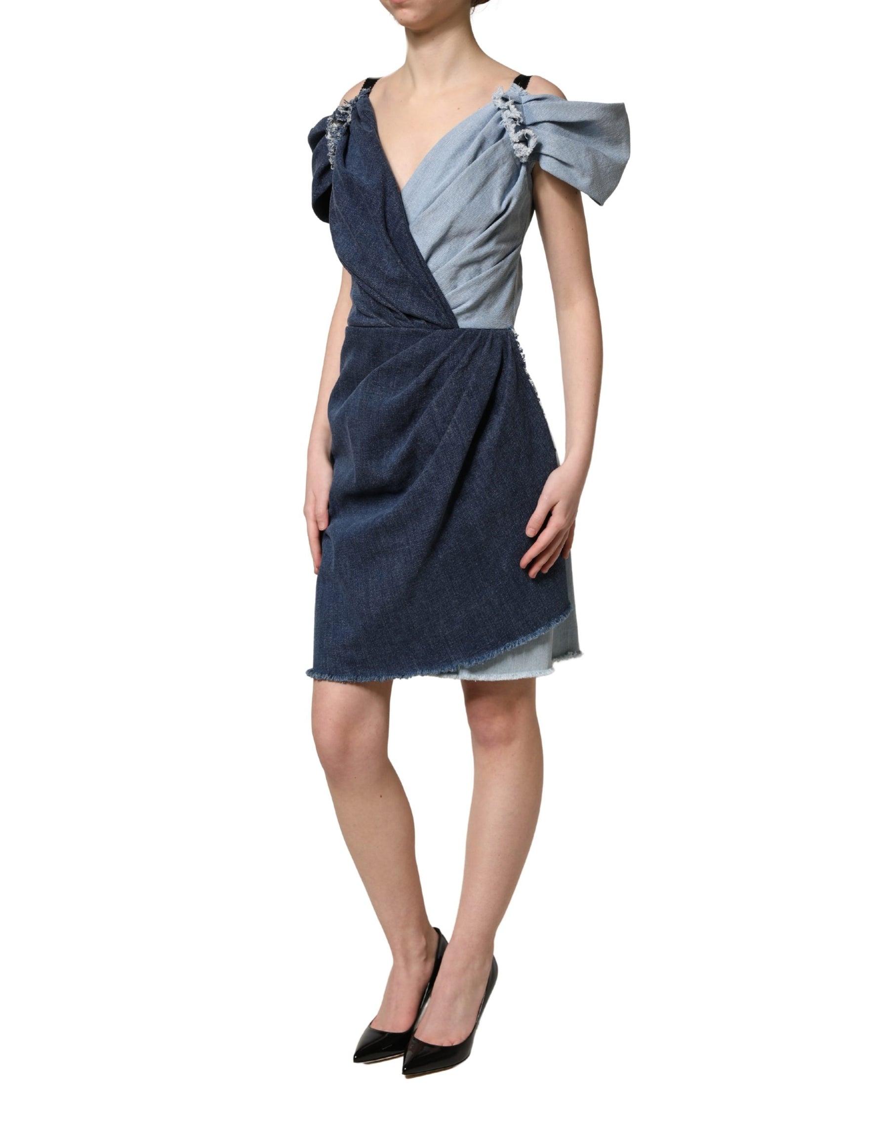 Dolce & Gabbana Blue Cotton Patchwork Denim Mini Sheath Dress | Regal Royce