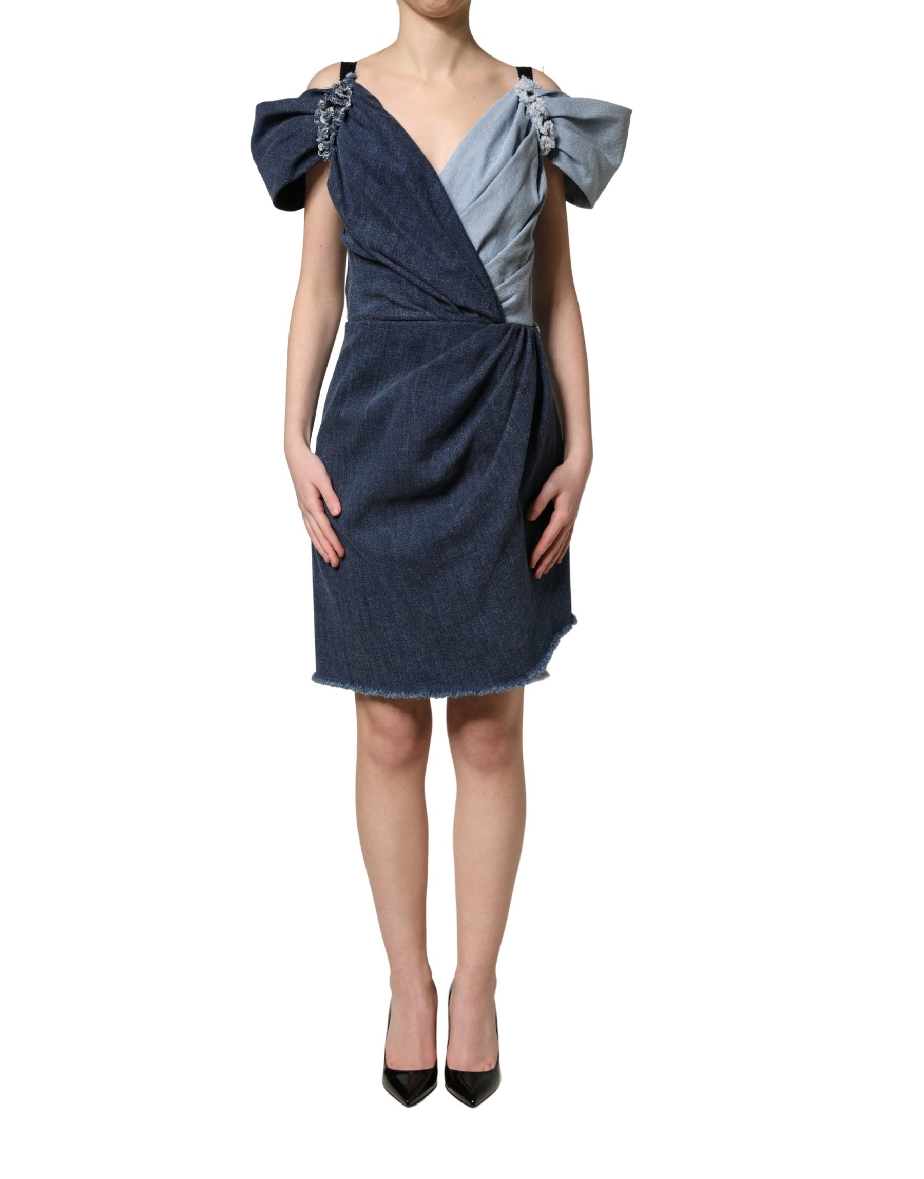 Dolce & Gabbana Blue Cotton Patchwork Denim Mini Sheath Dress | Regal Royce