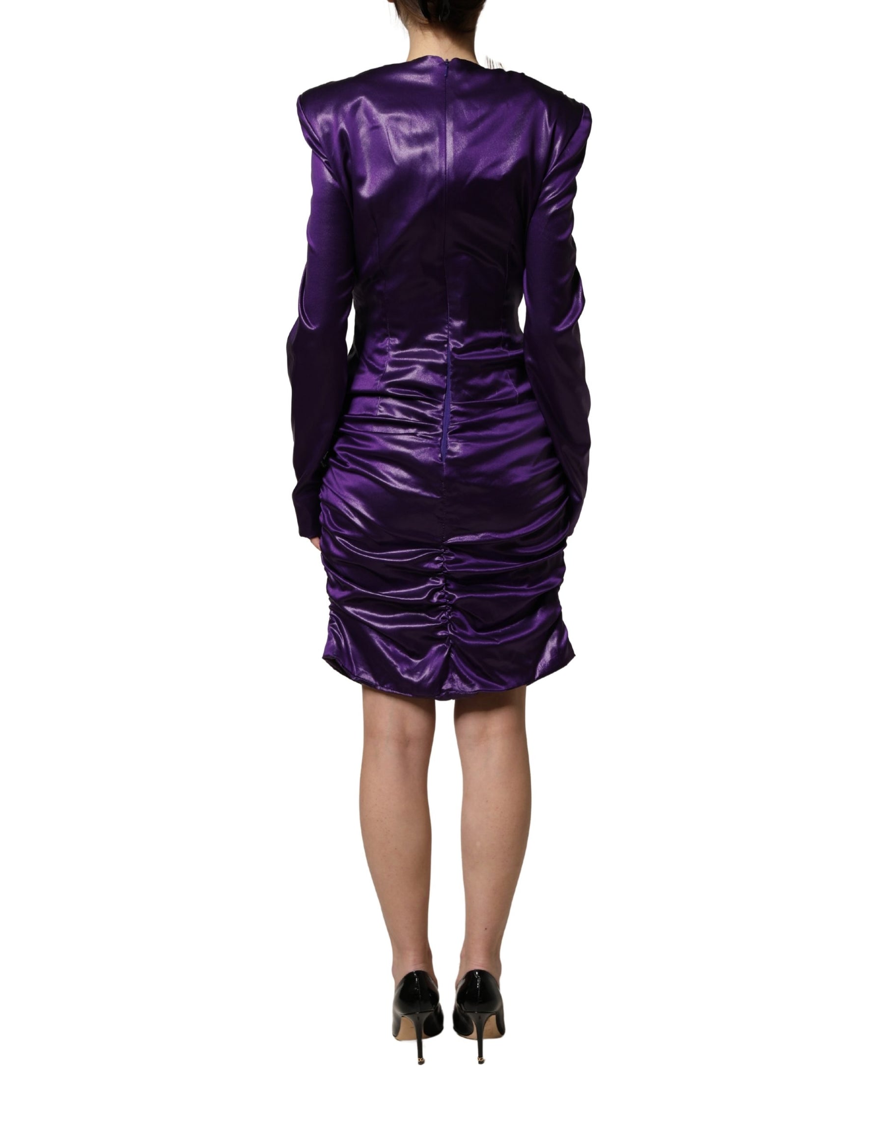 Dolce & Gabbana Metallic Purple Long Sleeve Cut-Out Mini Dress | Regal Royce