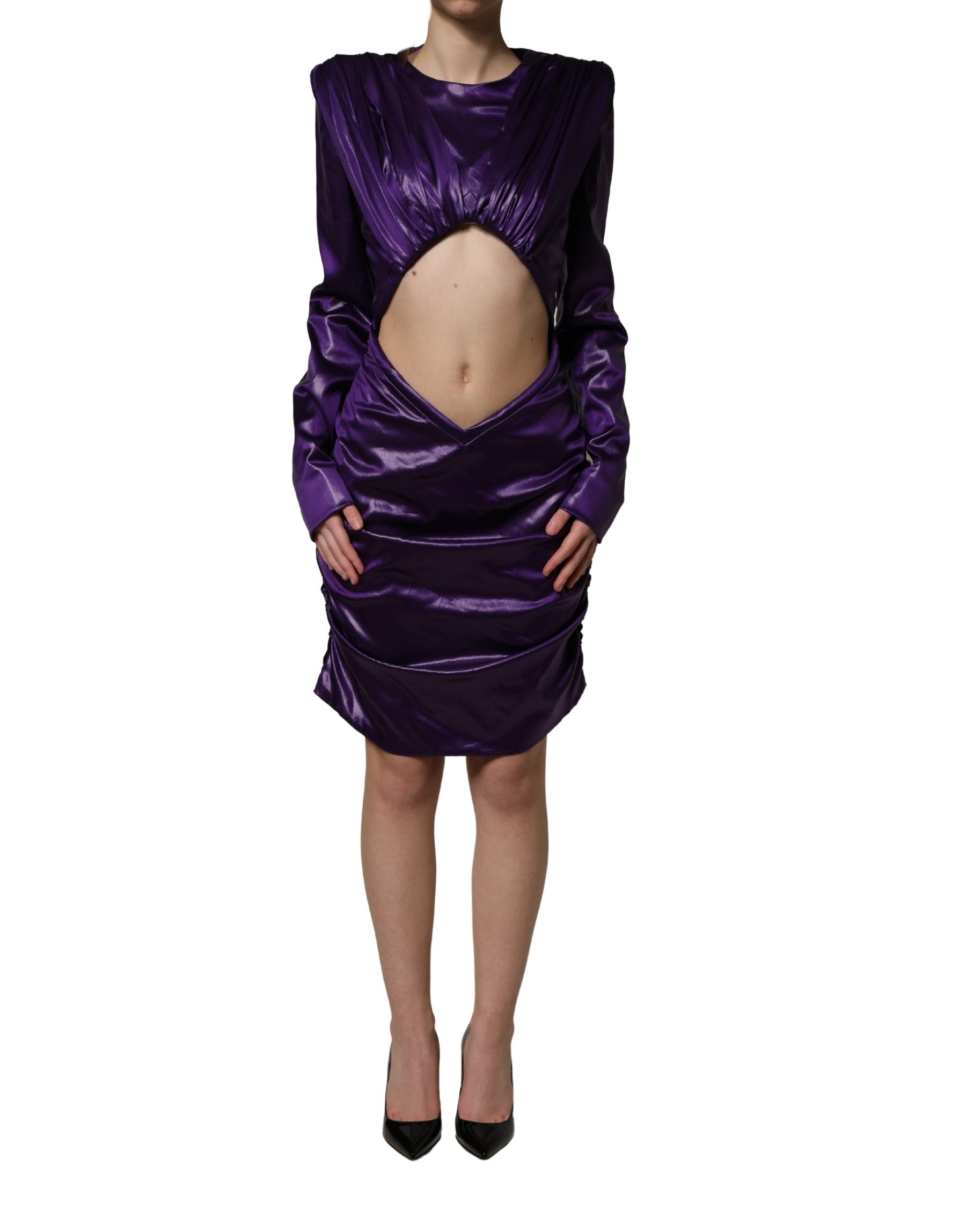 Dolce & Gabbana Metallic Purple Long Sleeve Cut-Out Mini Dress | Regal Royce