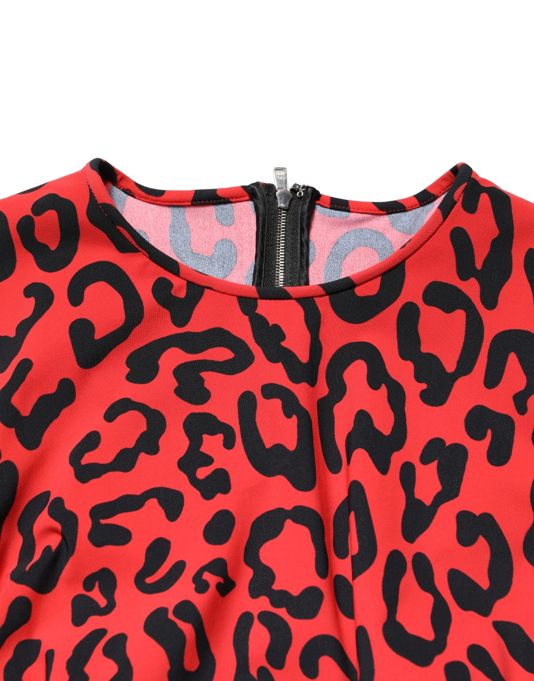 Dolce & Gabbana Red Leopard Print Long Sleeves Midi Dress | Regal Royce