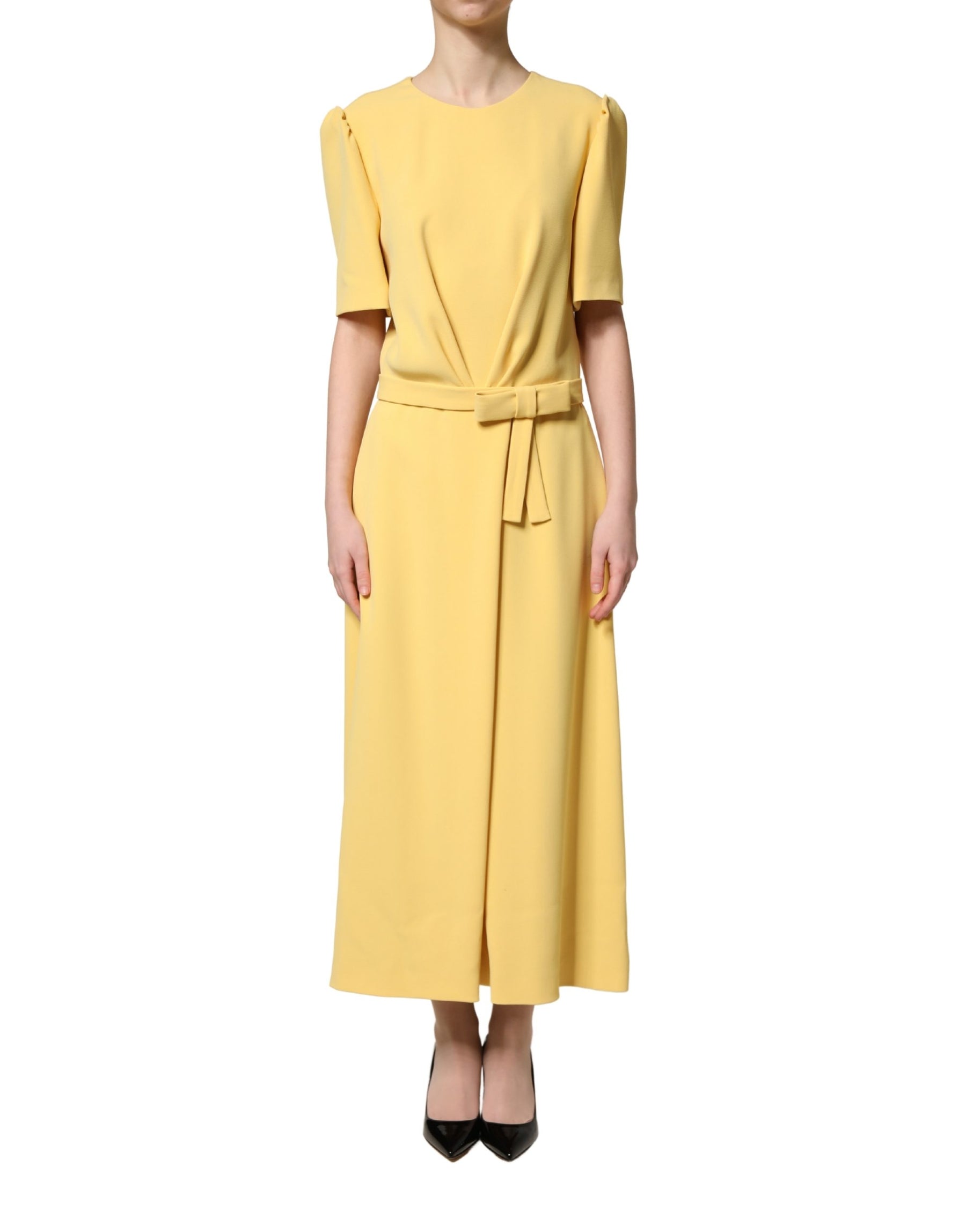 Dolce & Gabbana Yellow Short-Sleeved Crew Neck Midi Dress | Regal Royce