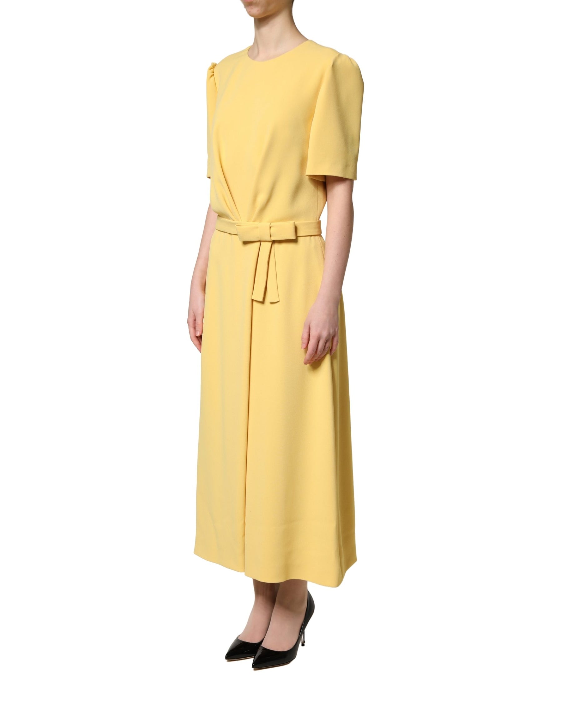 Dolce & Gabbana Yellow Short-Sleeved Crew Neck Midi Dress | Regal Royce