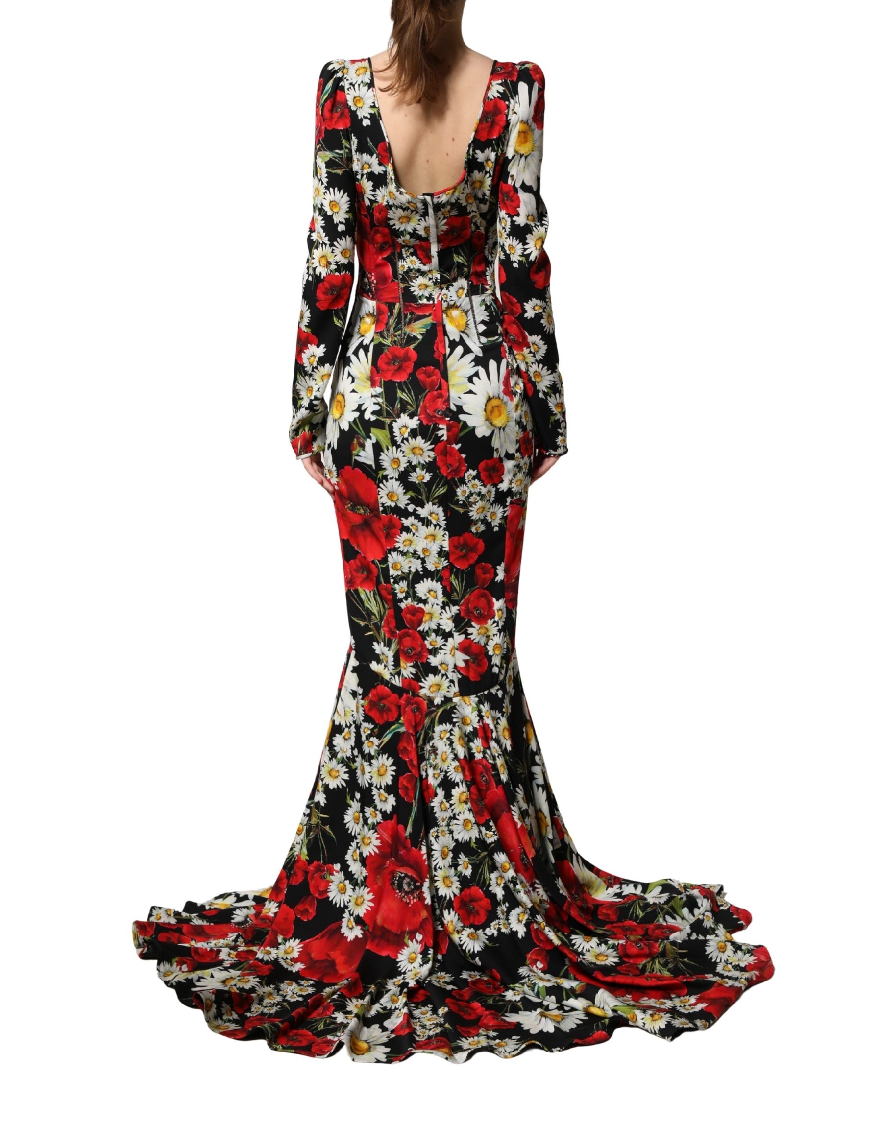 Dolce & Gabbana Black Floral Silk Long Sleeves Gown Dress | Regal Royce