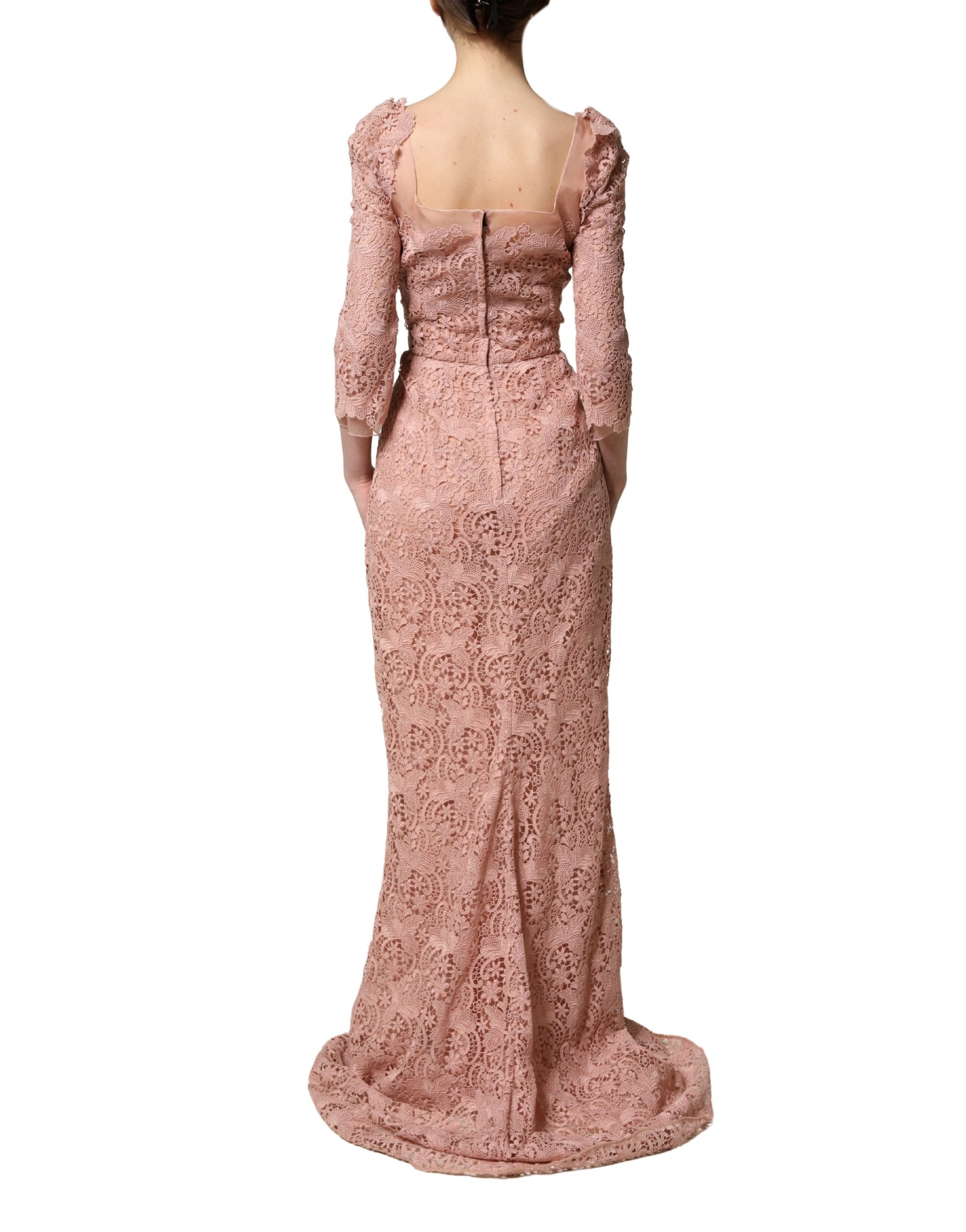 Dolce & Gabbana Pink Lace Long-Sleeved Evening Gown Dress | Regal Royce