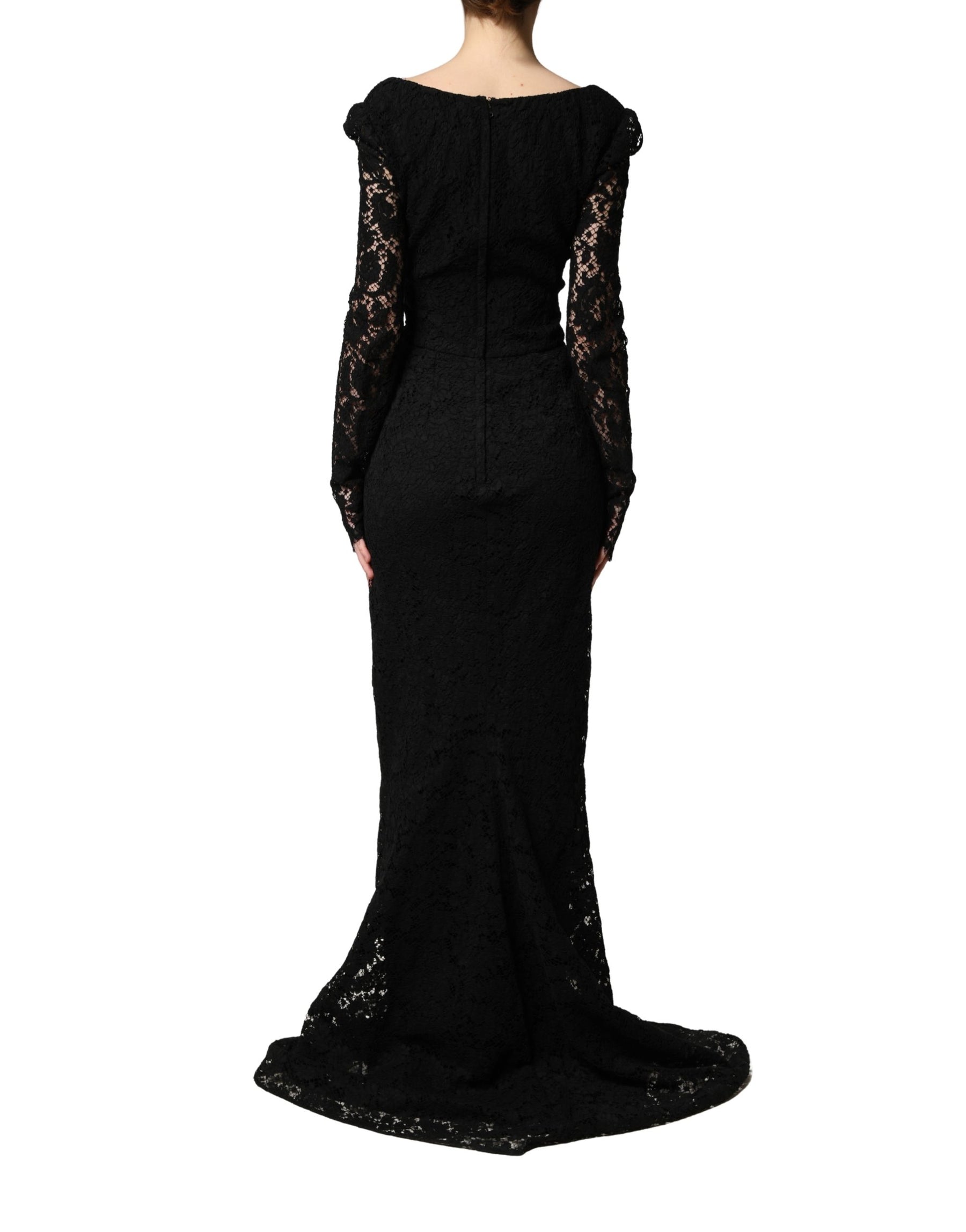 Dolce & Gabbana Black Lace Square Neck LongSleeve Maxi Dress | Regal Royce