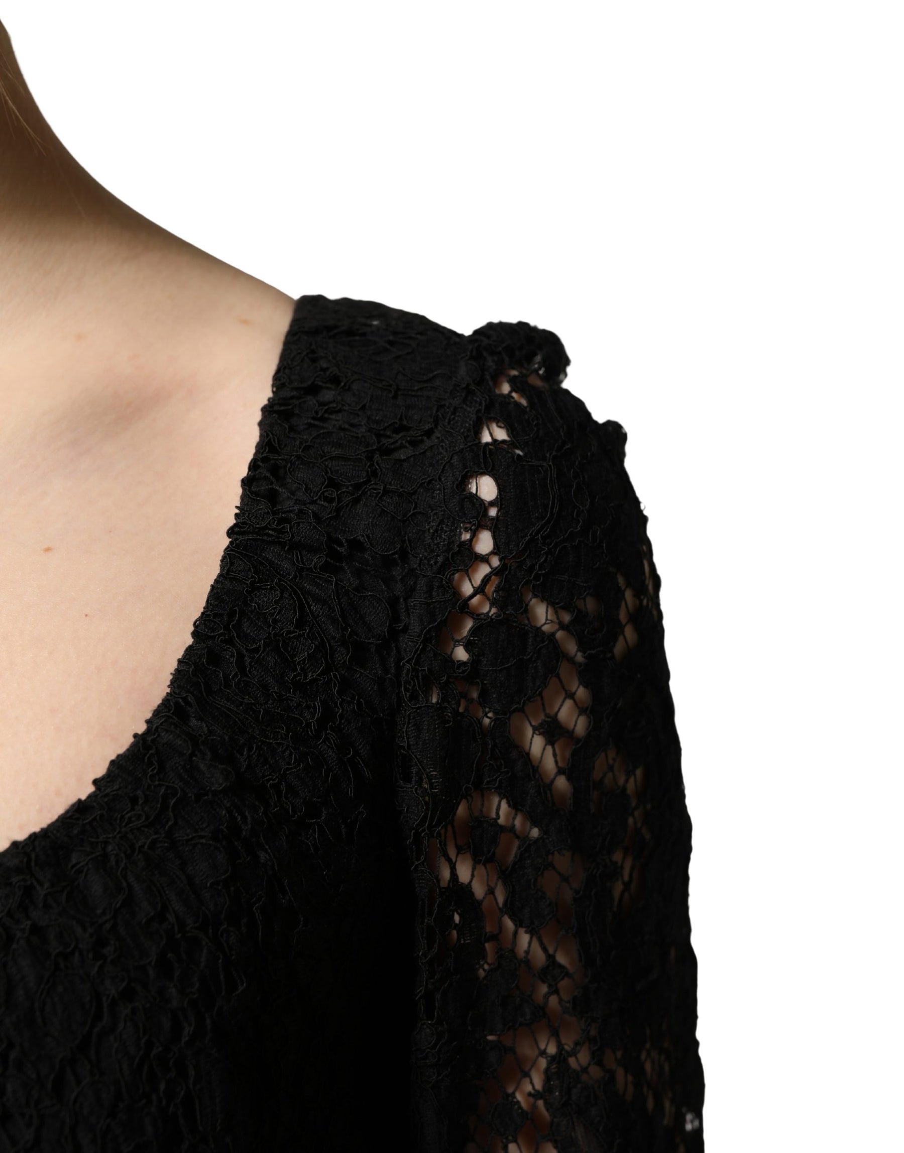Dolce & Gabbana Black Lace Square Neck LongSleeve Maxi Dress | Regal Royce