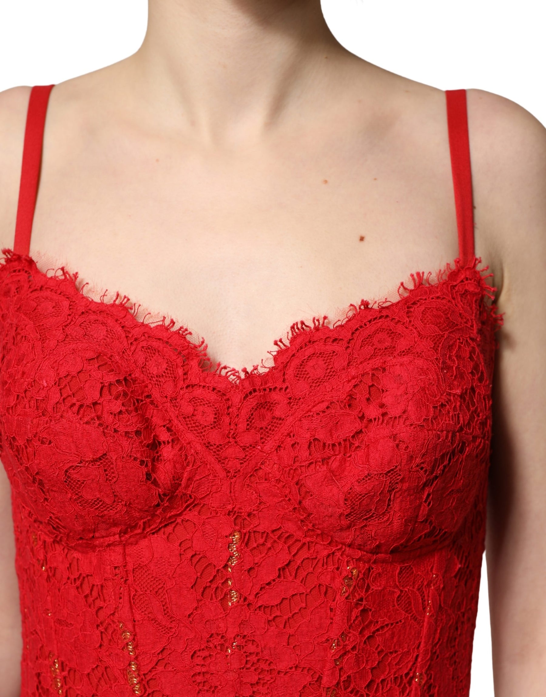 Dolce & Gabbana Red Corset Lace Bodice Draped Long Gown Dress | Regal Royce