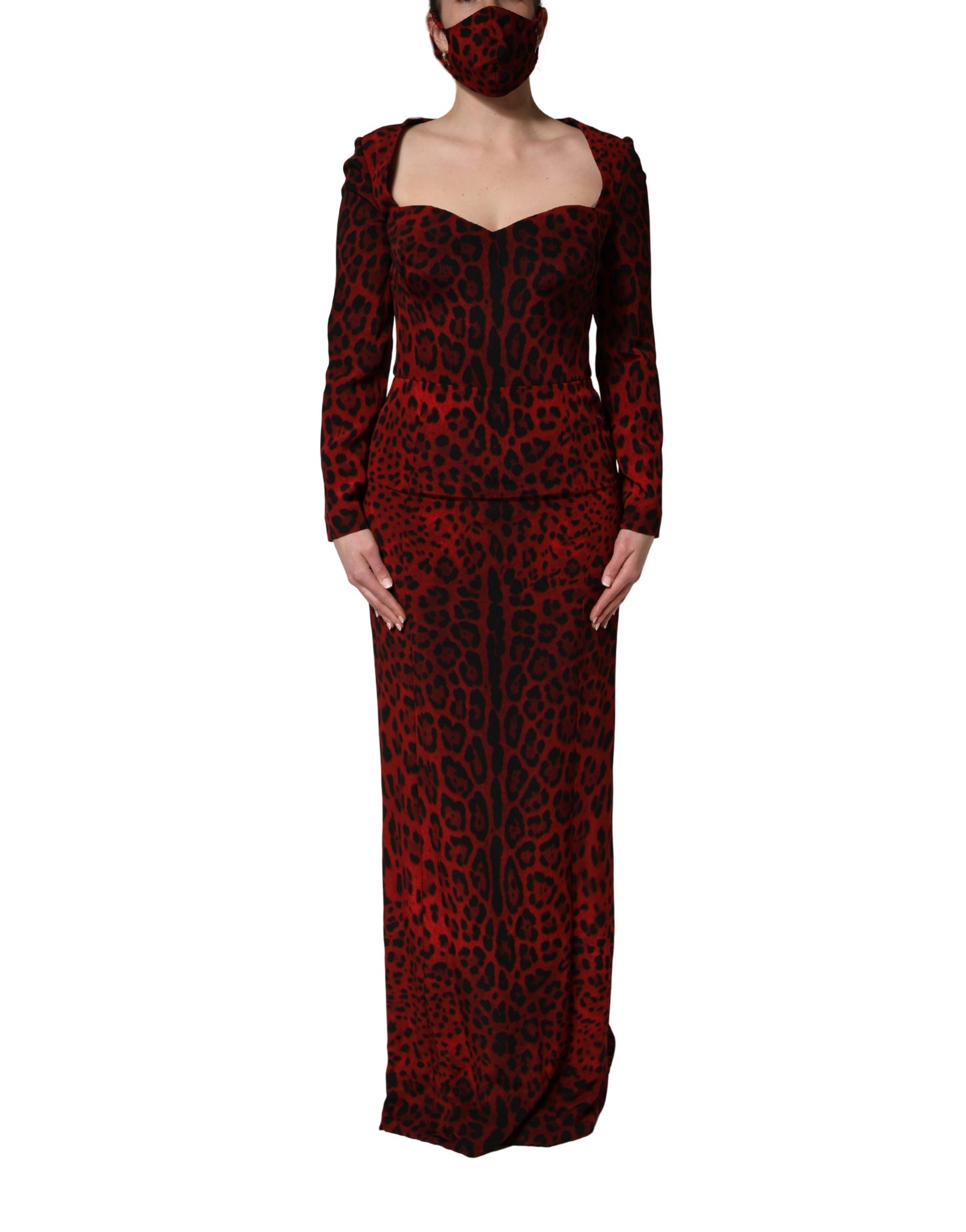 Dolce & Gabbana Red Leopard Print Sheath Long Sleeve Dress | Regal Royce