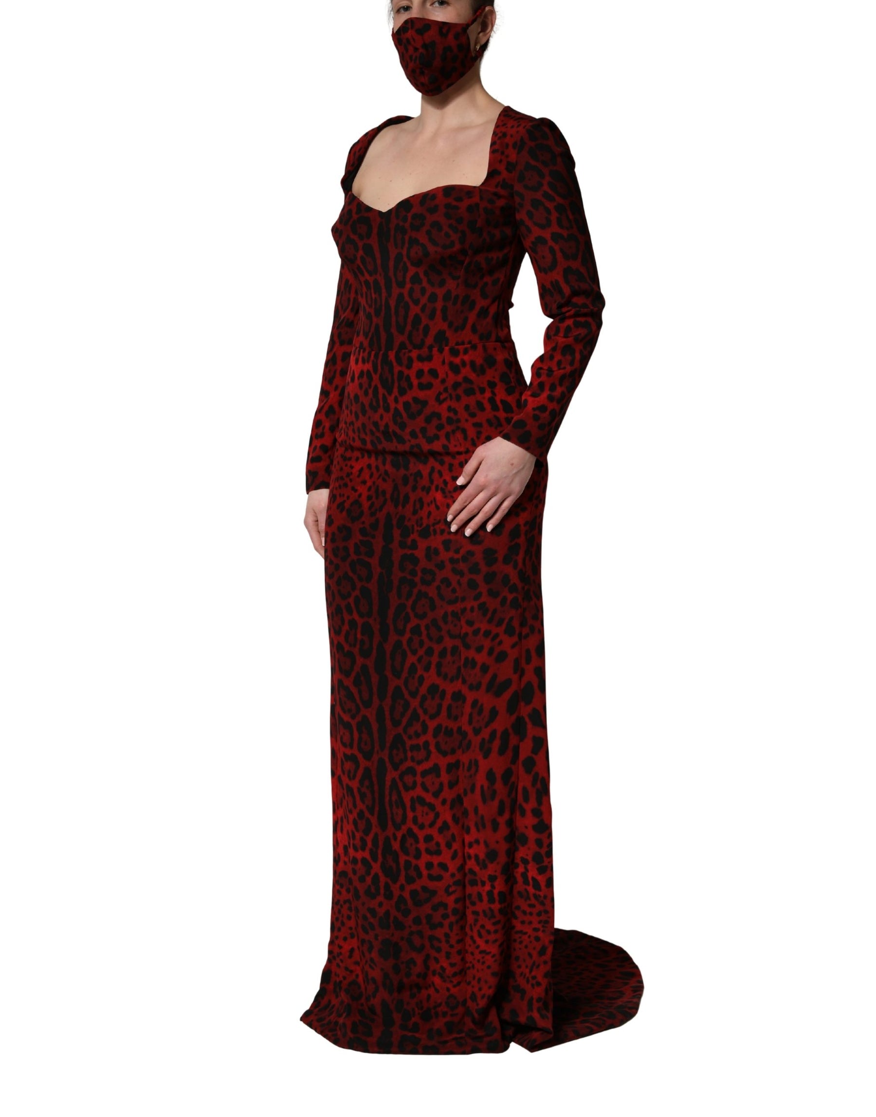 Dolce & Gabbana Red Leopard Print Sheath Long Sleeve Dress | Regal Royce
