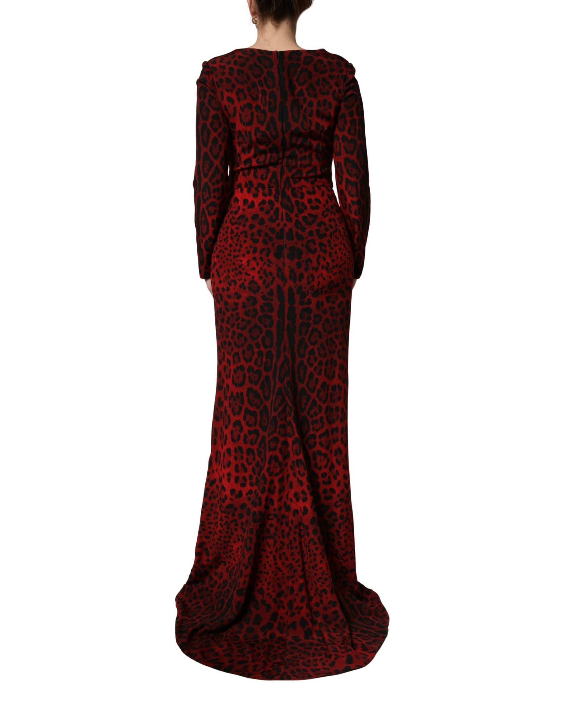 Dolce & Gabbana Red Leopard Print Sheath Long Sleeve Dress | Regal Royce