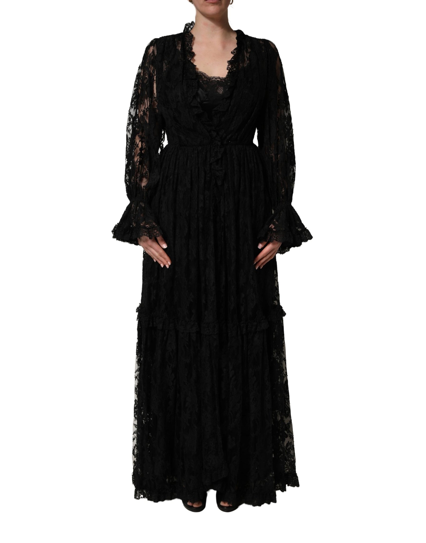 Dolce & Gabbana Black Lace A-line Long Evening Gown Dress | Regal Royce