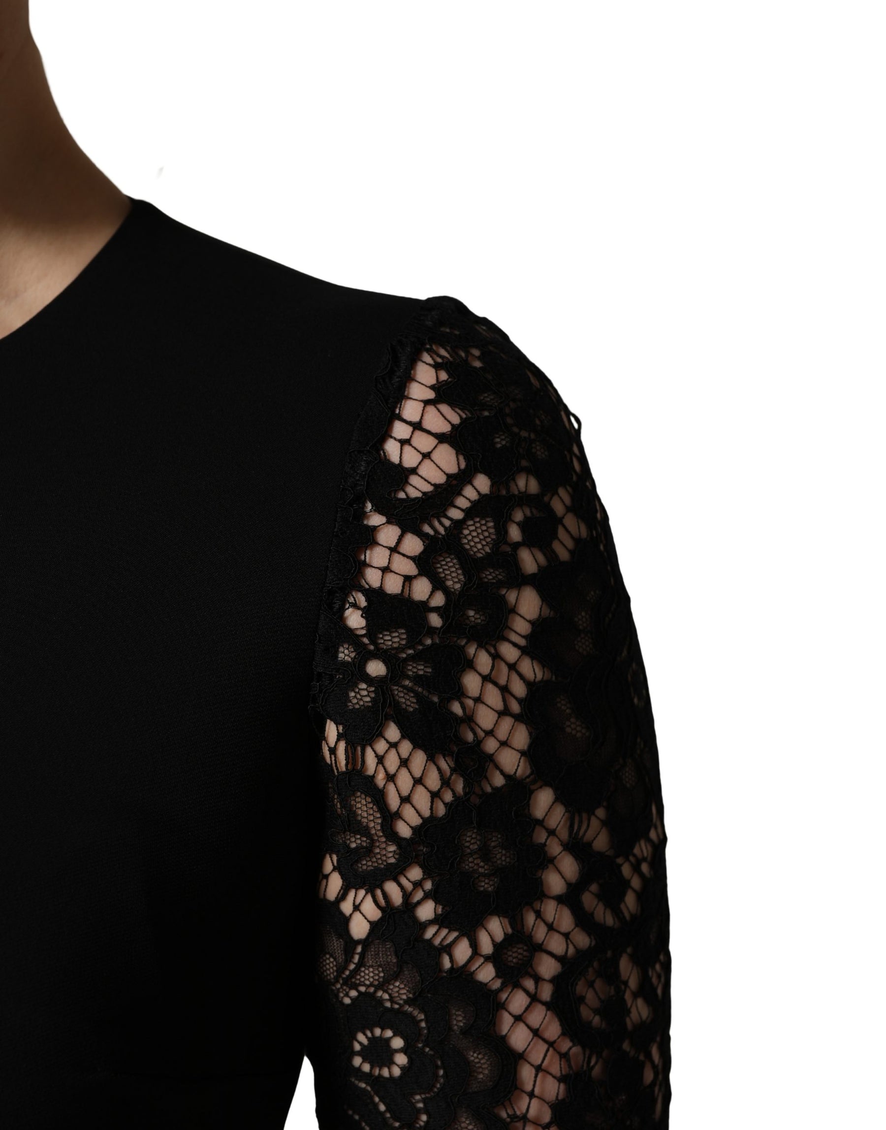 Dolce & Gabbana Black Viscose Lace Long Sleeves Mini Dress | Regal Royce