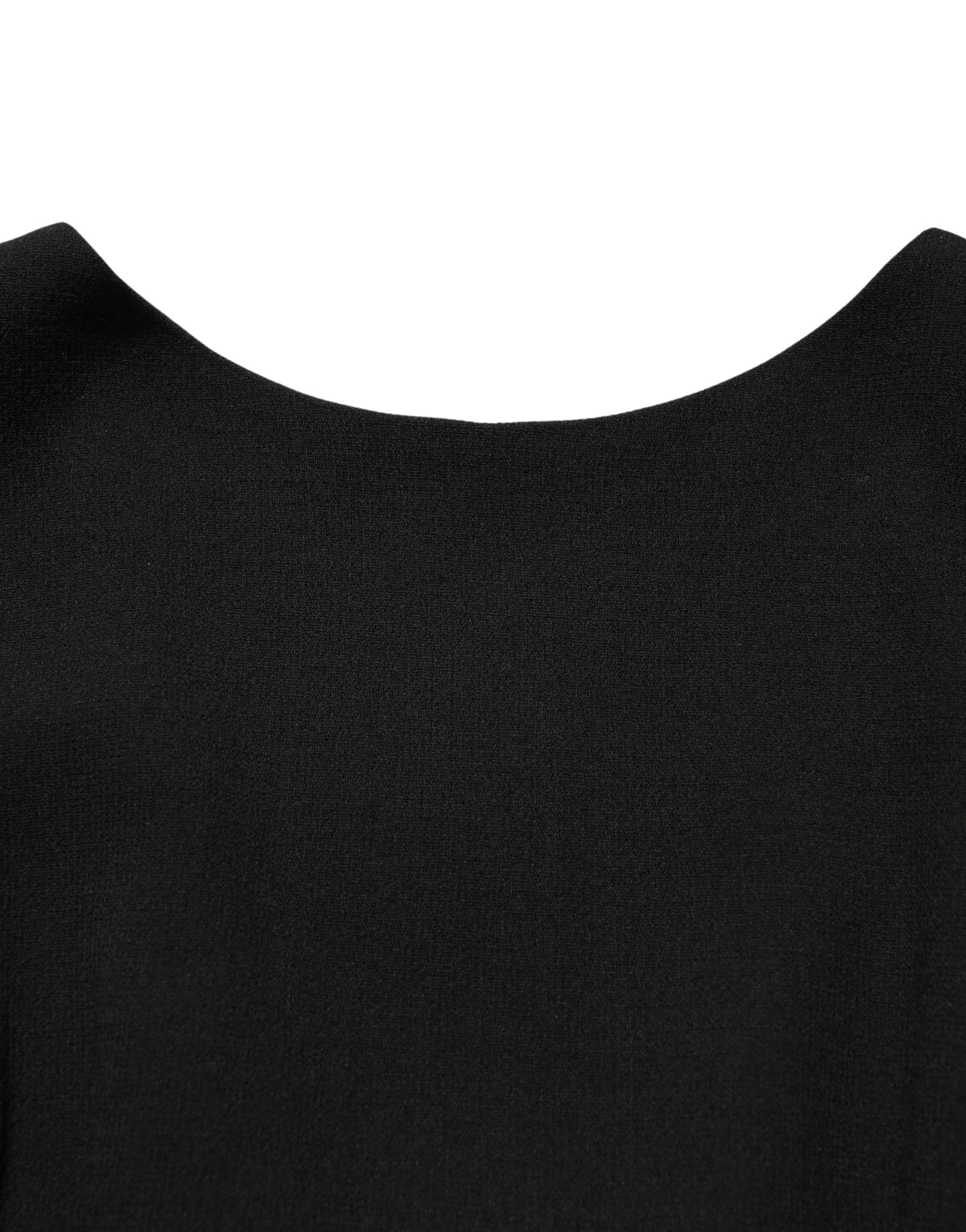 Dolce & Gabbana Black Wool Crepe Long Sleeves Midi Dress | Regal Royce