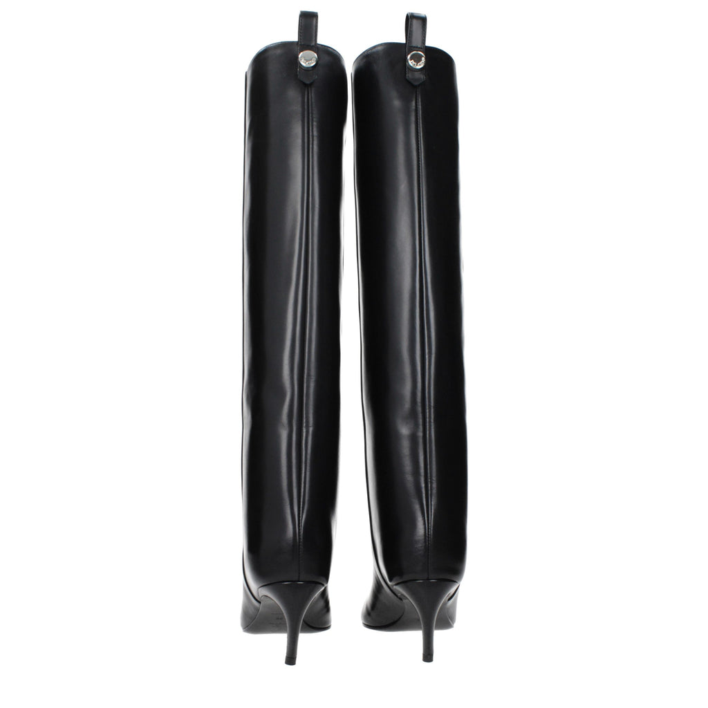 The Attico Black Leather High Heel Boots