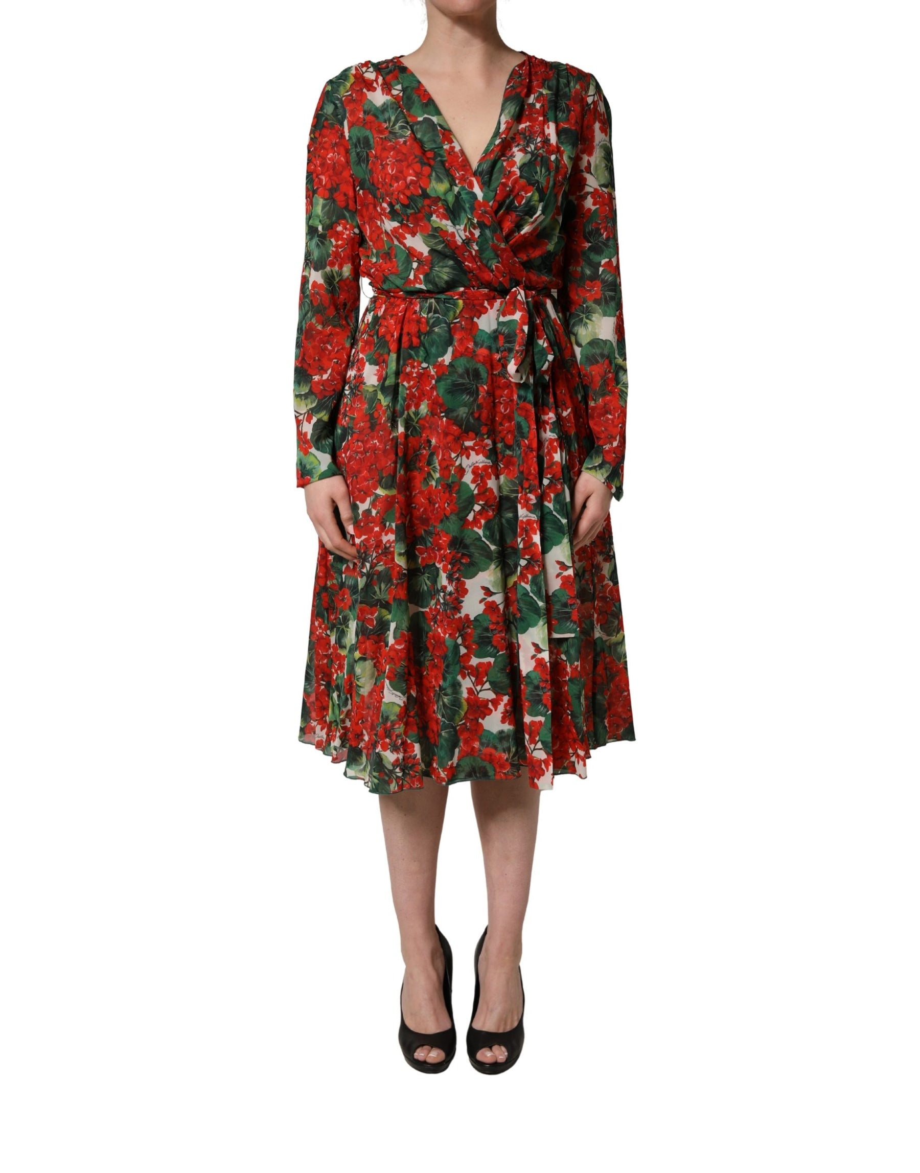 Dolce & Gabbana Multicolor Floral Long Sleeves V-neck Dress | Regal Royce