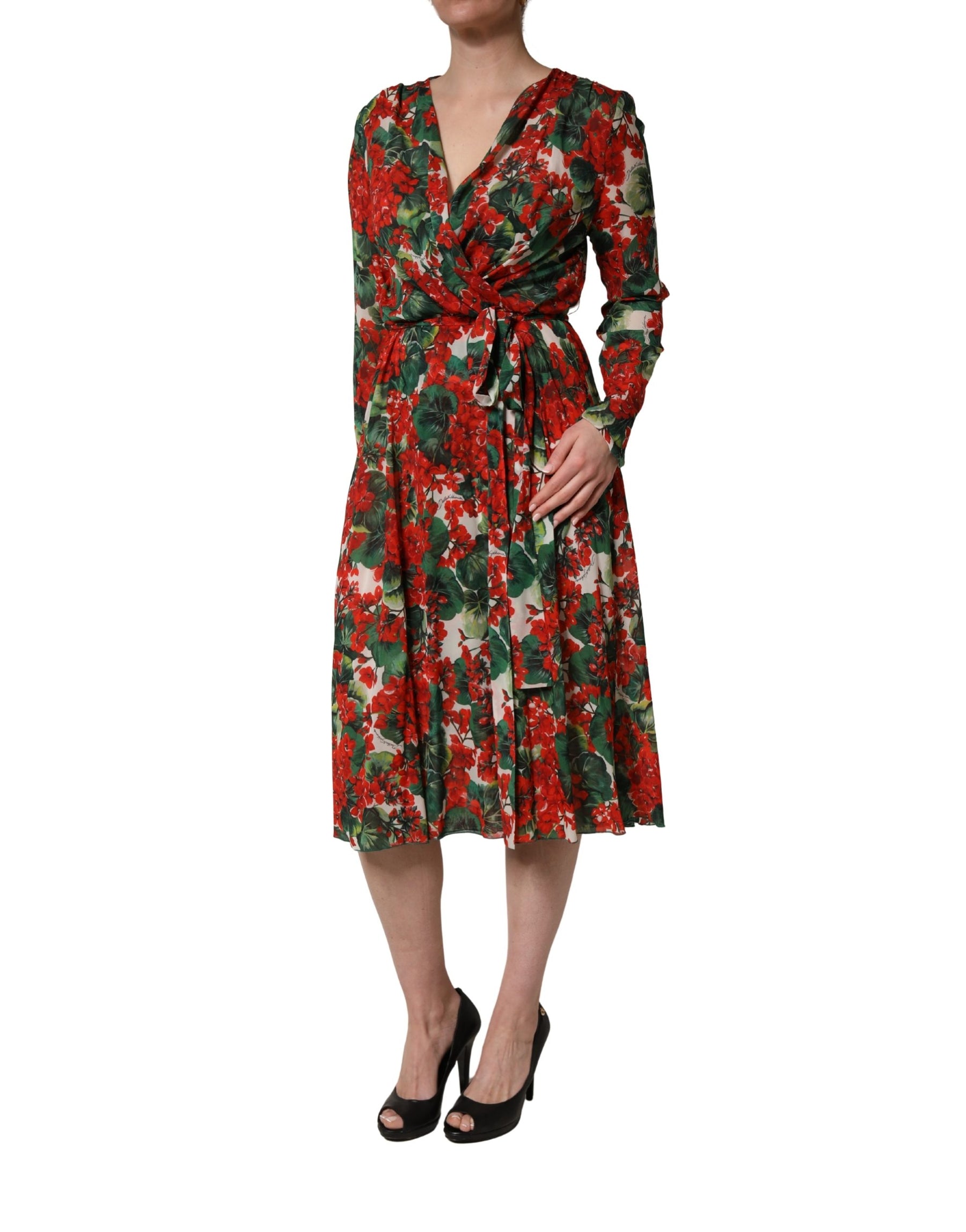 Dolce & Gabbana Multicolor Floral Long Sleeves V-neck Dress | Regal Royce