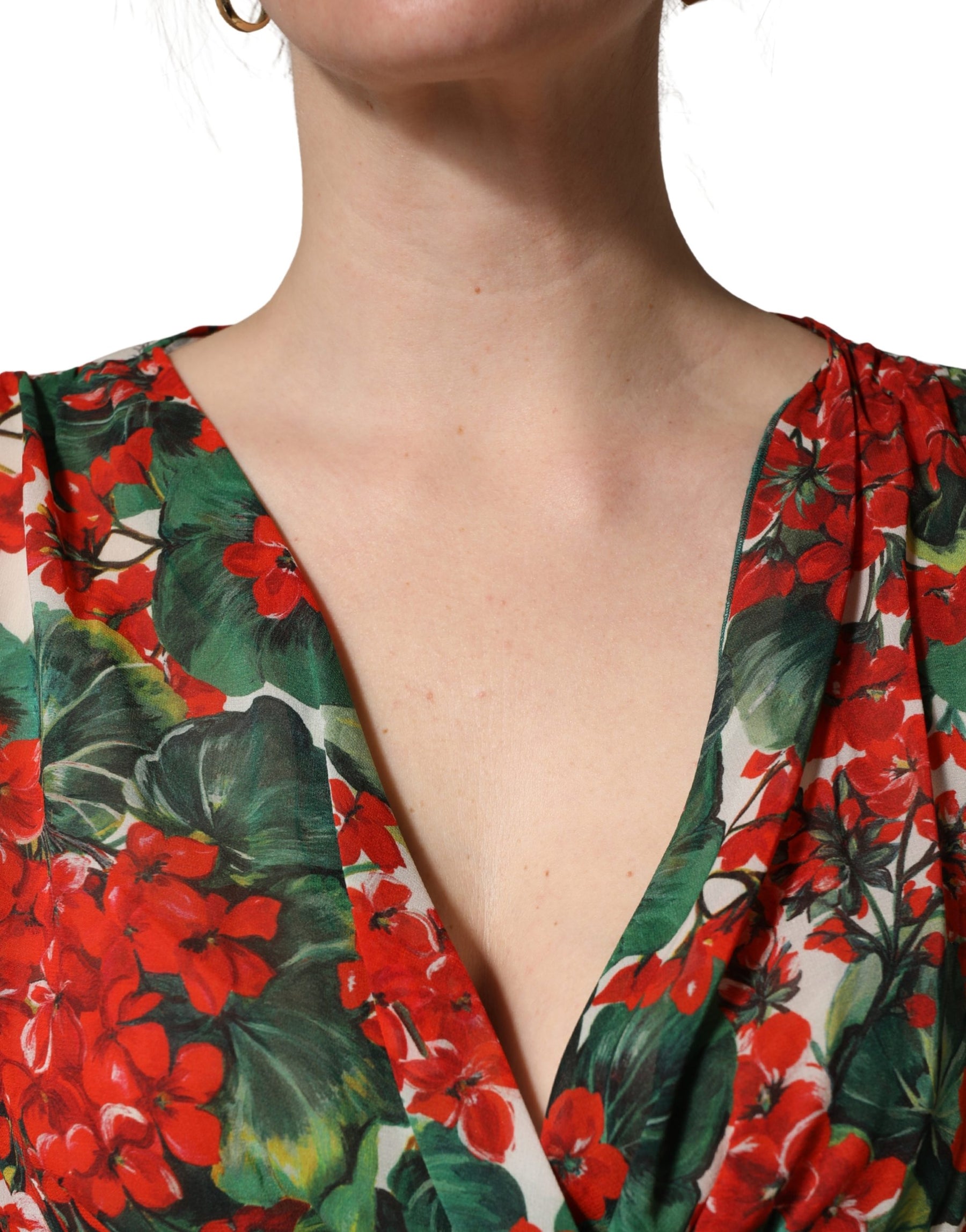 Dolce & Gabbana Multicolor Floral Long Sleeves V-neck Dress | Regal Royce