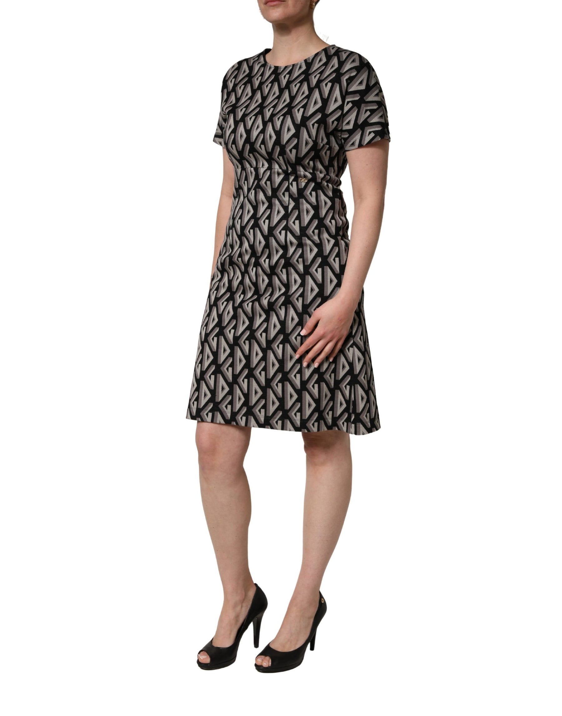 Dolce & Gabbana Black Logo Print Cotton Knee Length Dress | Regal Royce