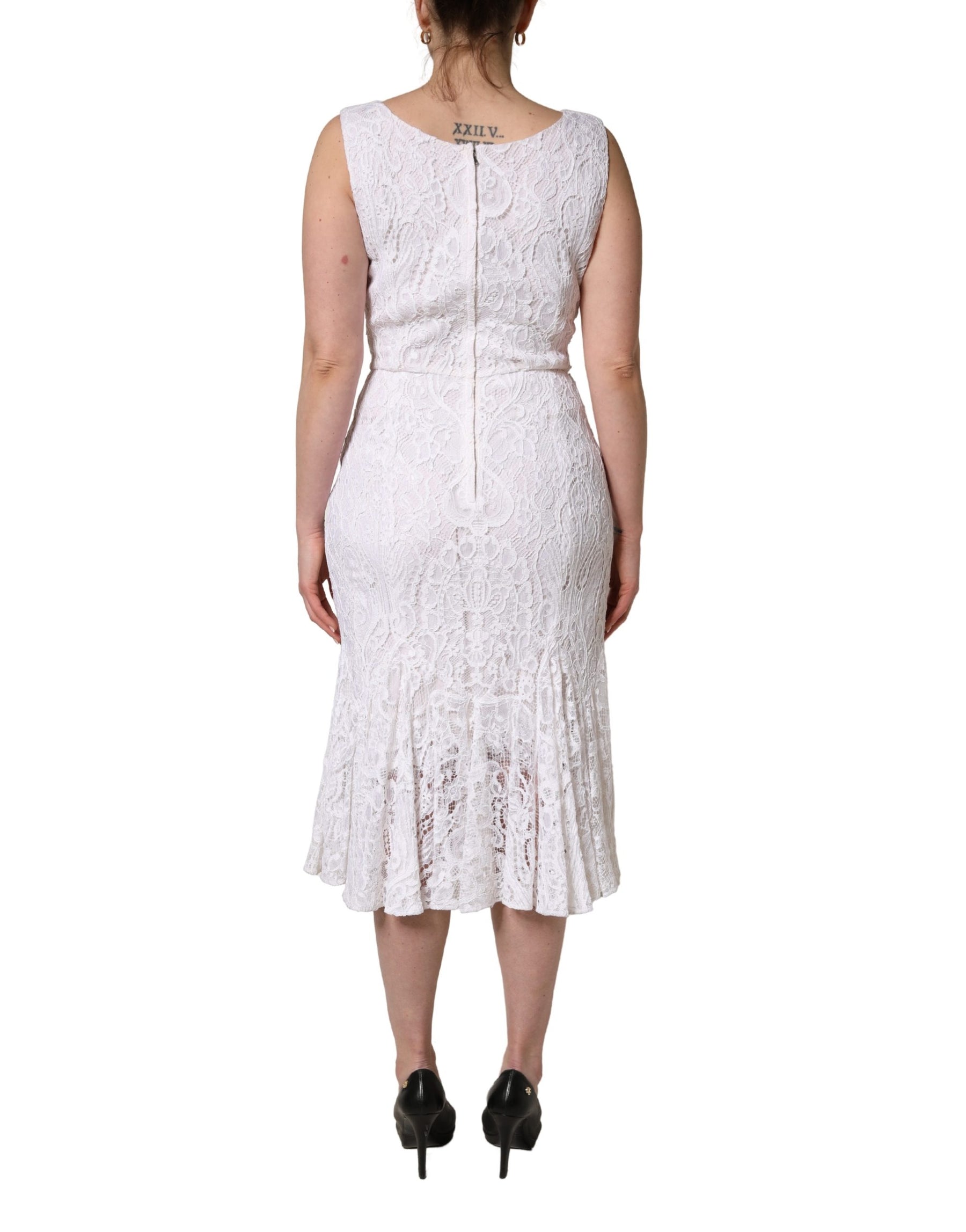 Dolce & Gabbana White Floral Lace Sleeveless Midi Dress | Regal Royce