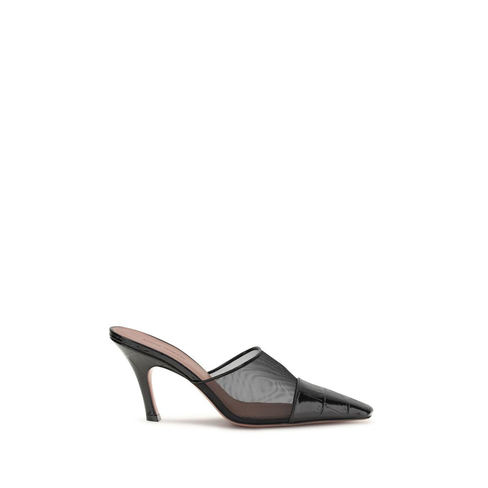 Amina Muaddi Black Calf Leather Bos Taurus Mules | Regal Royce