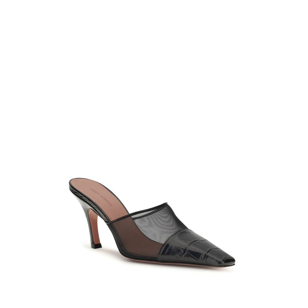 Amina Muaddi Black Calf Leather Bos Taurus Mules | Regal Royce