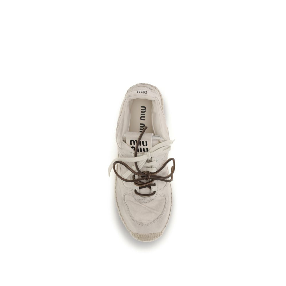 Miu Miu Beige Cotton Platform Sneakers | Regal Royce