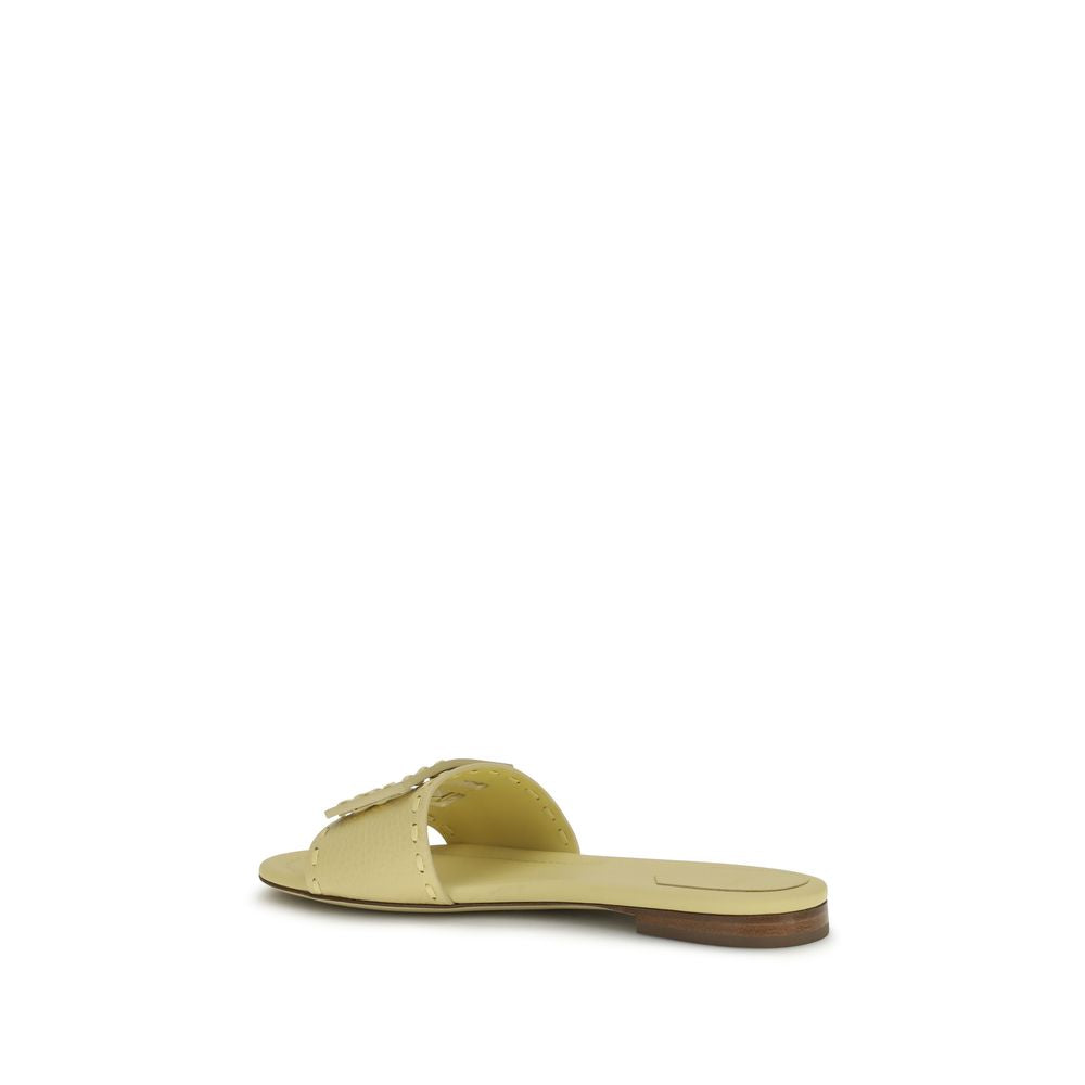 Fendi Beige Calf Leather Bos Taurus Flat Sandals | Regal Royce